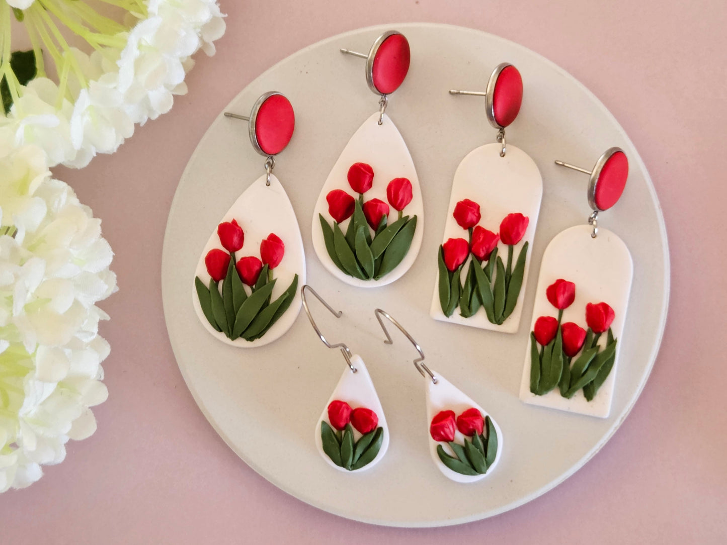 Tulip Droplet Red Earrings