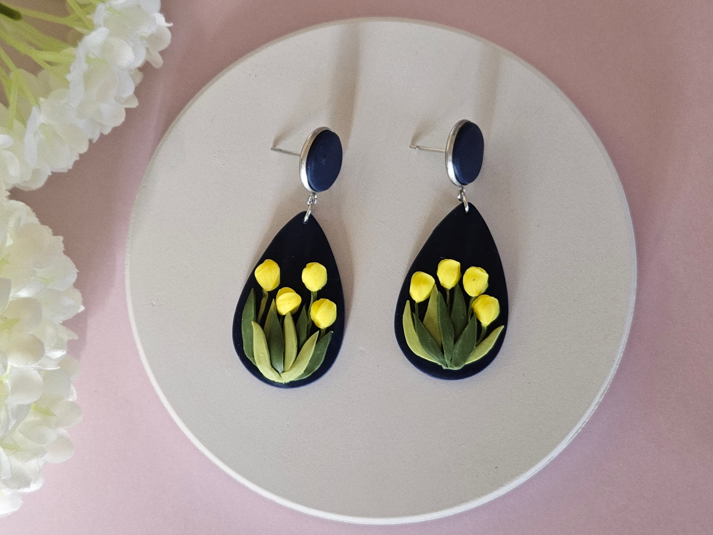 Tulip Droplet Navy Earrings