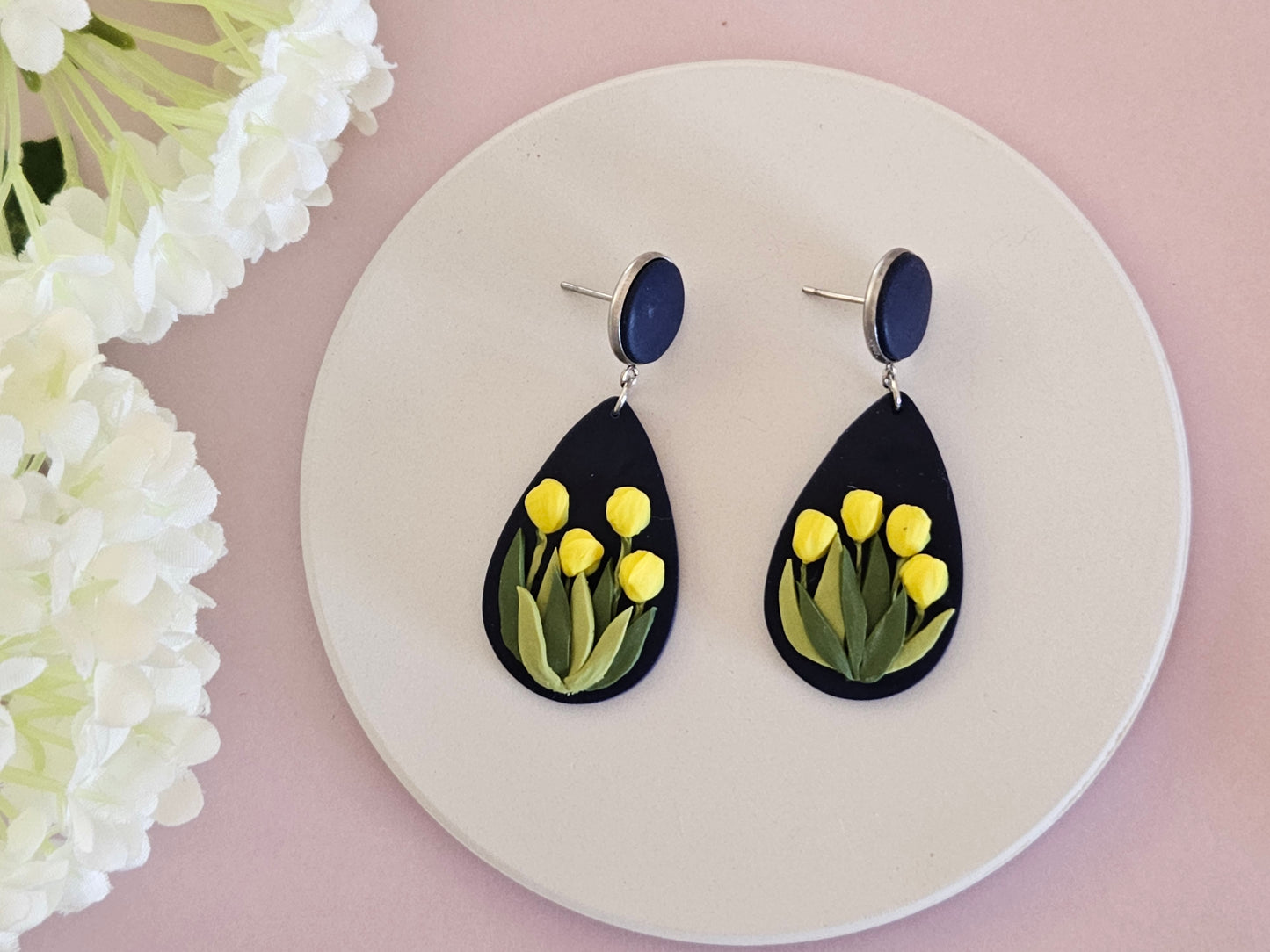 Tulip Droplet Navy Earrings