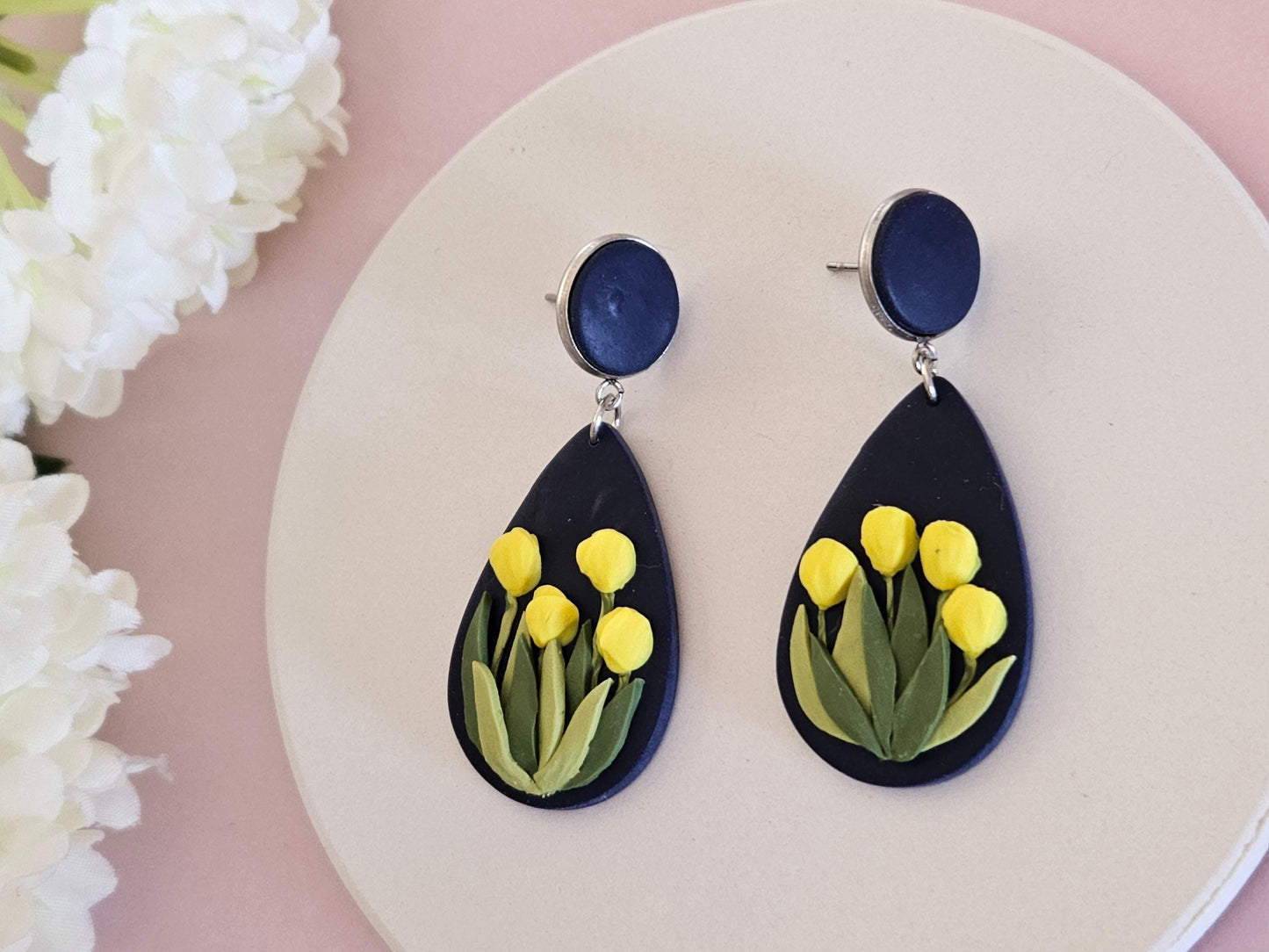 Tulip Droplet Navy Earrings