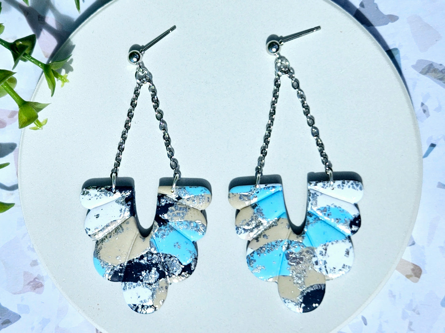 Colour Palette Blue Chain Statement Earrings