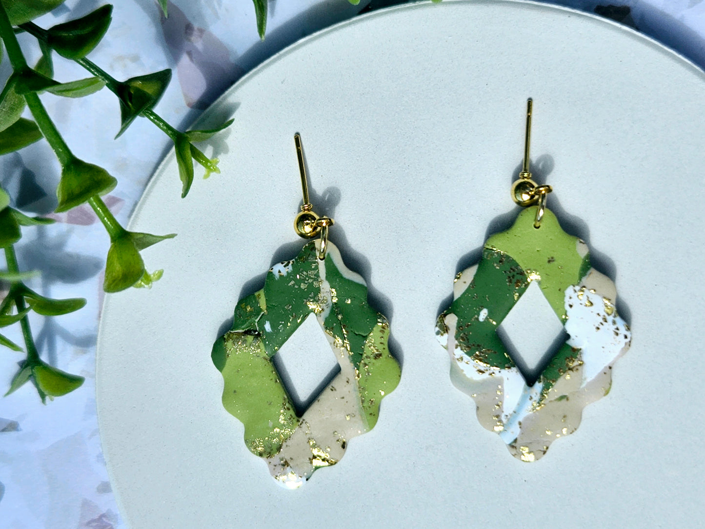 Colour Palette Green Diamond Frame Earrings