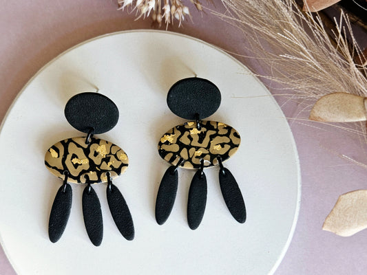 Leopard Print Black Dangle Earrings