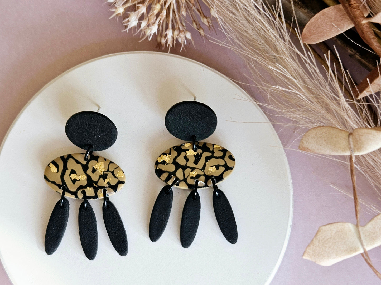 Leopard Print Black Dangle Earrings