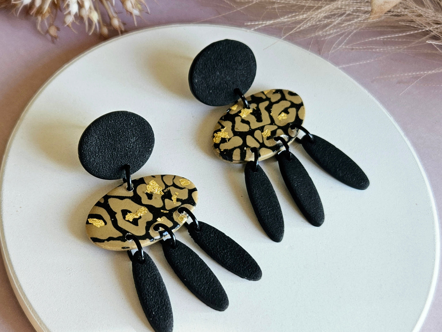 Leopard Print Black Dangle Earrings