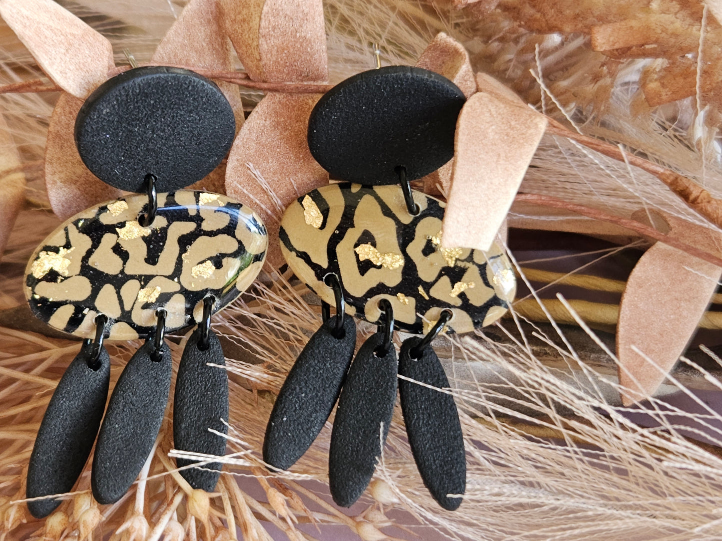 Leopard Print Black Dangle Earrings