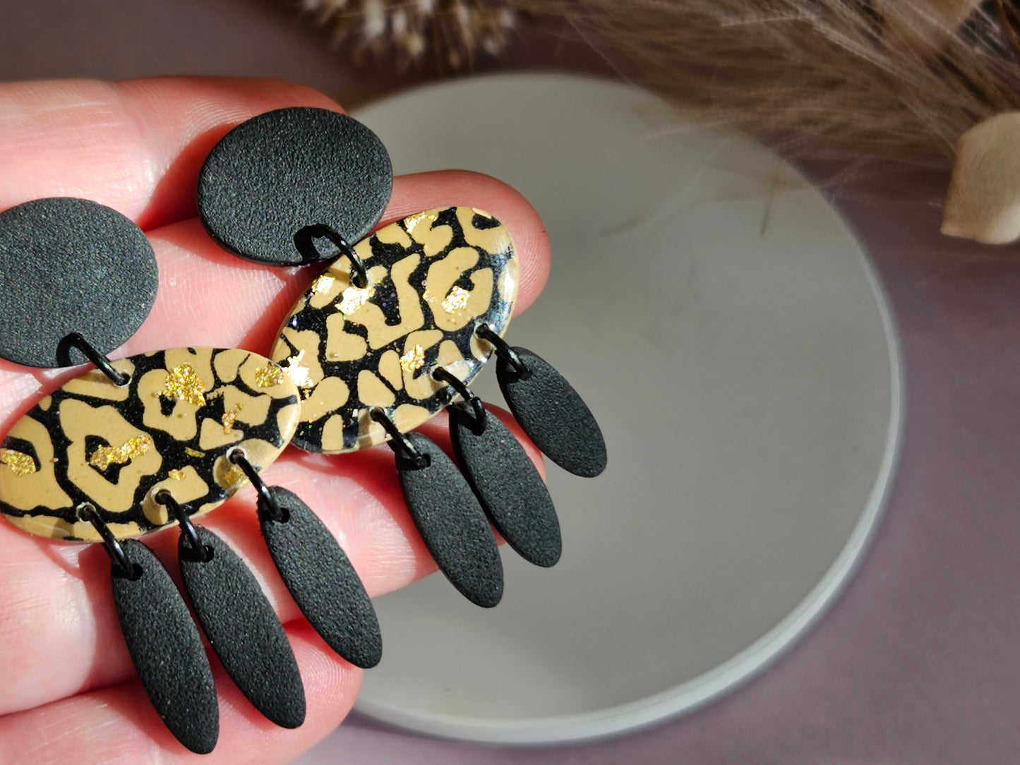 Leopard Print Black Dangle Earrings