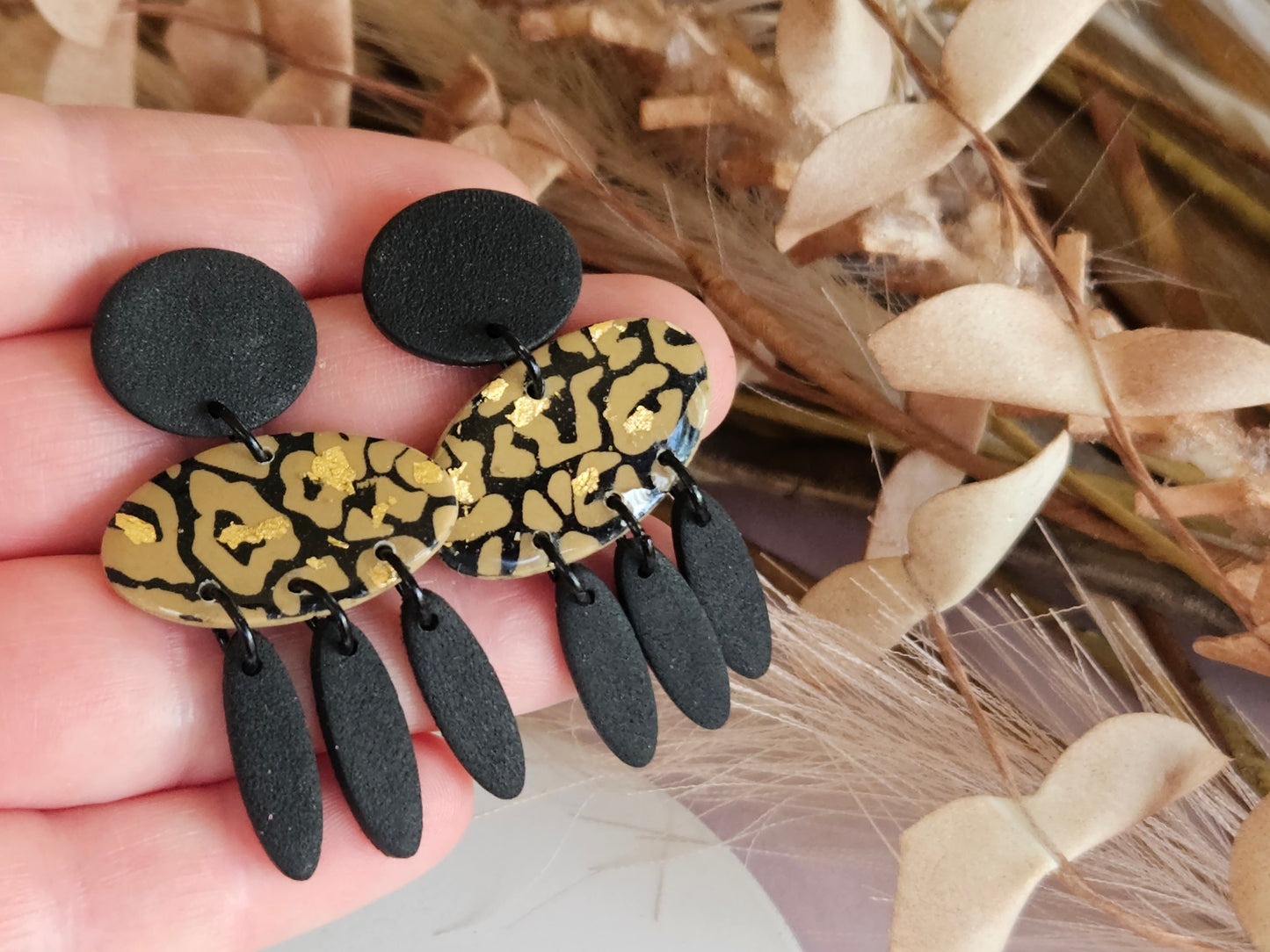 Leopard Print Black Dangle Earrings