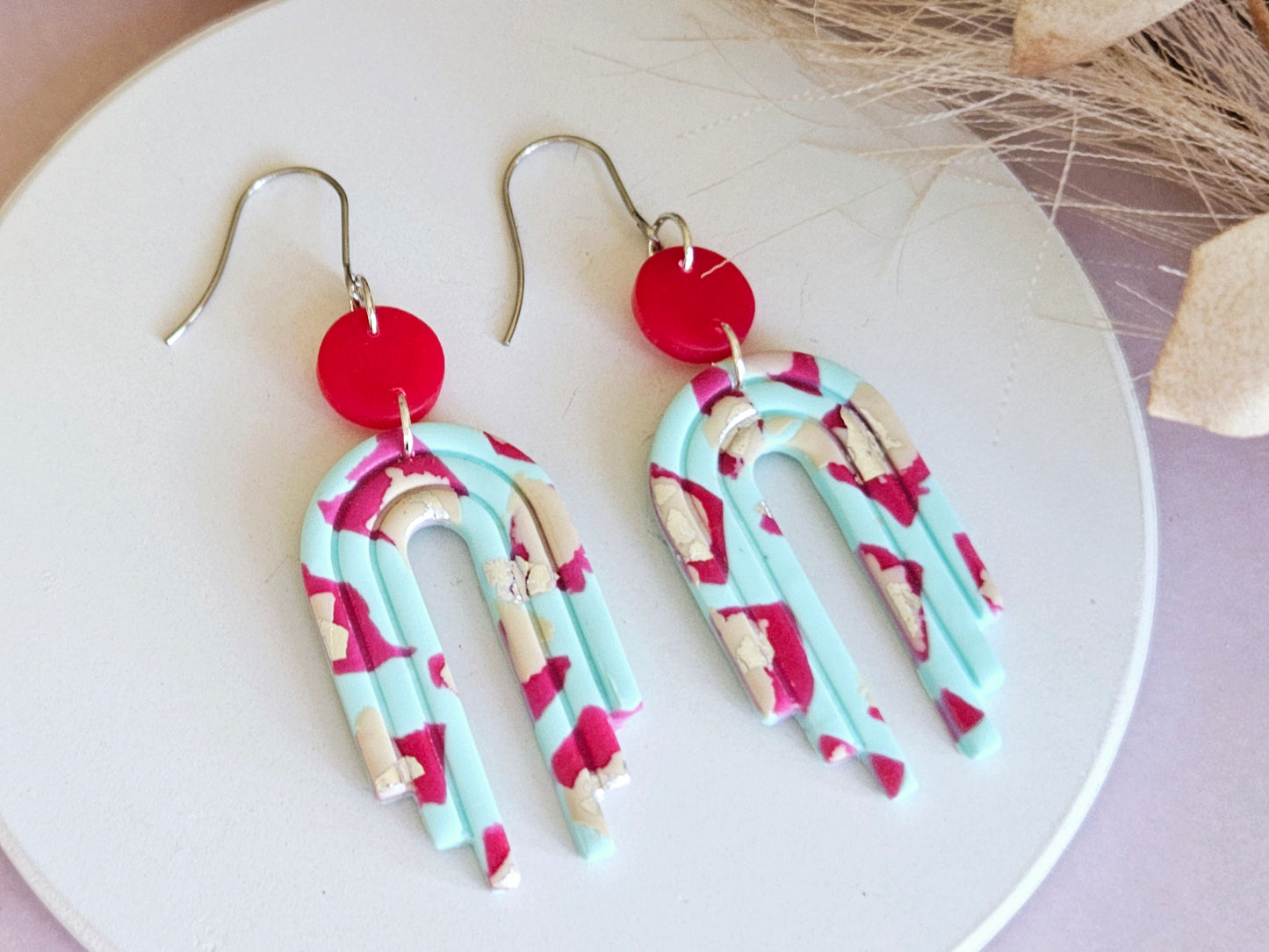 Leopard Print Arch Mint Earrings