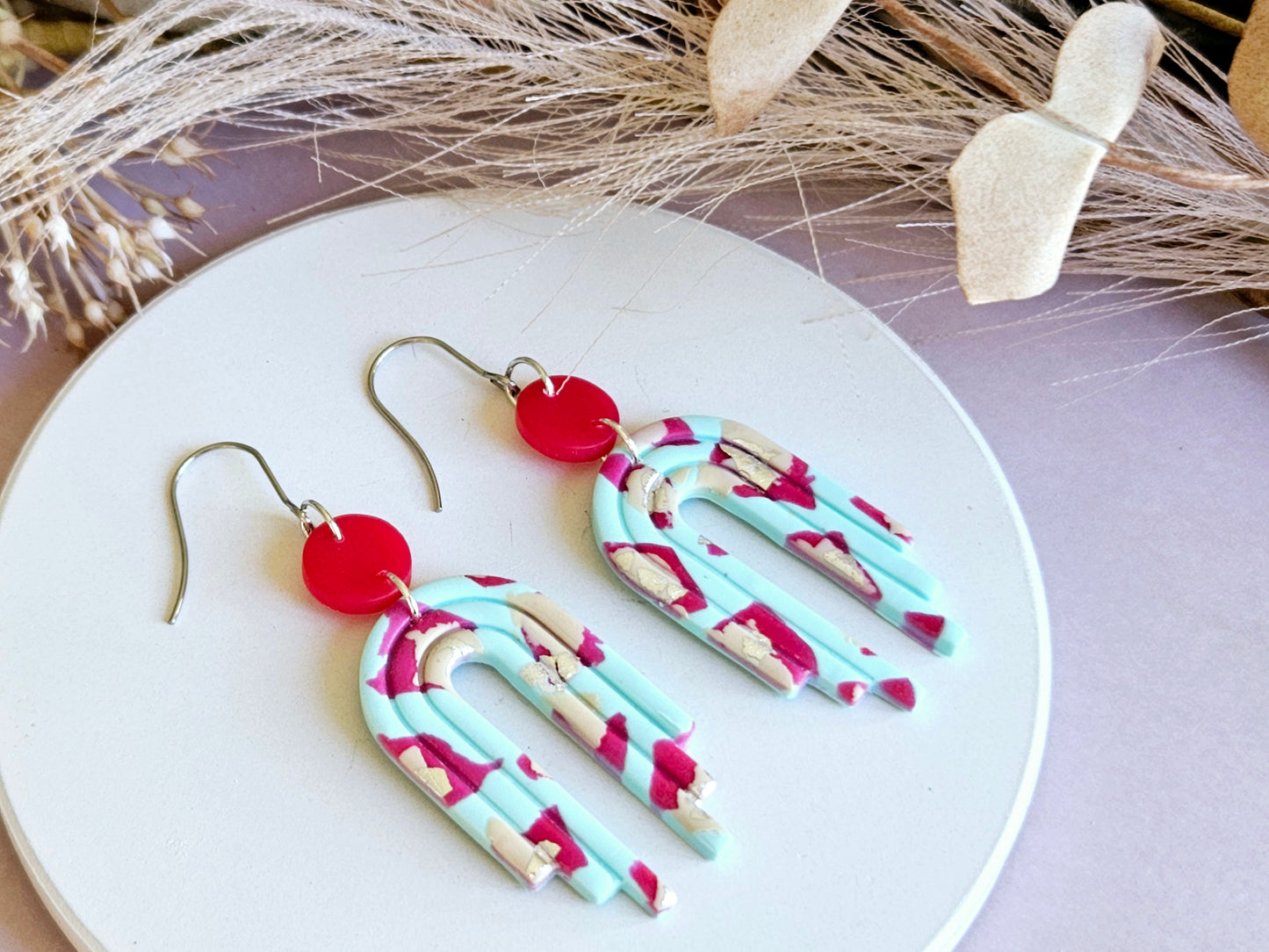 Leopard Print Arch Mint Earrings