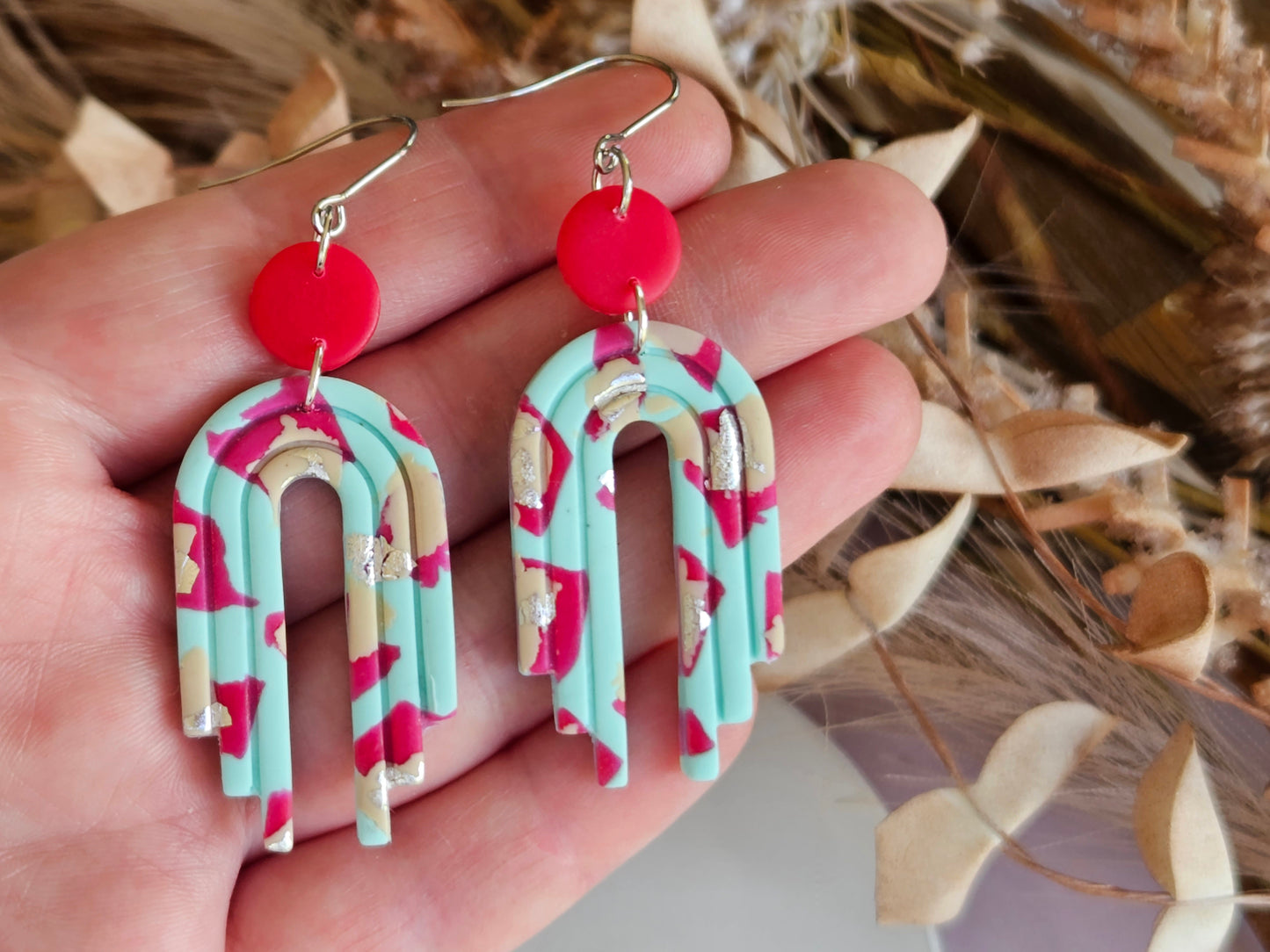 Leopard Print Arch Mint Earrings