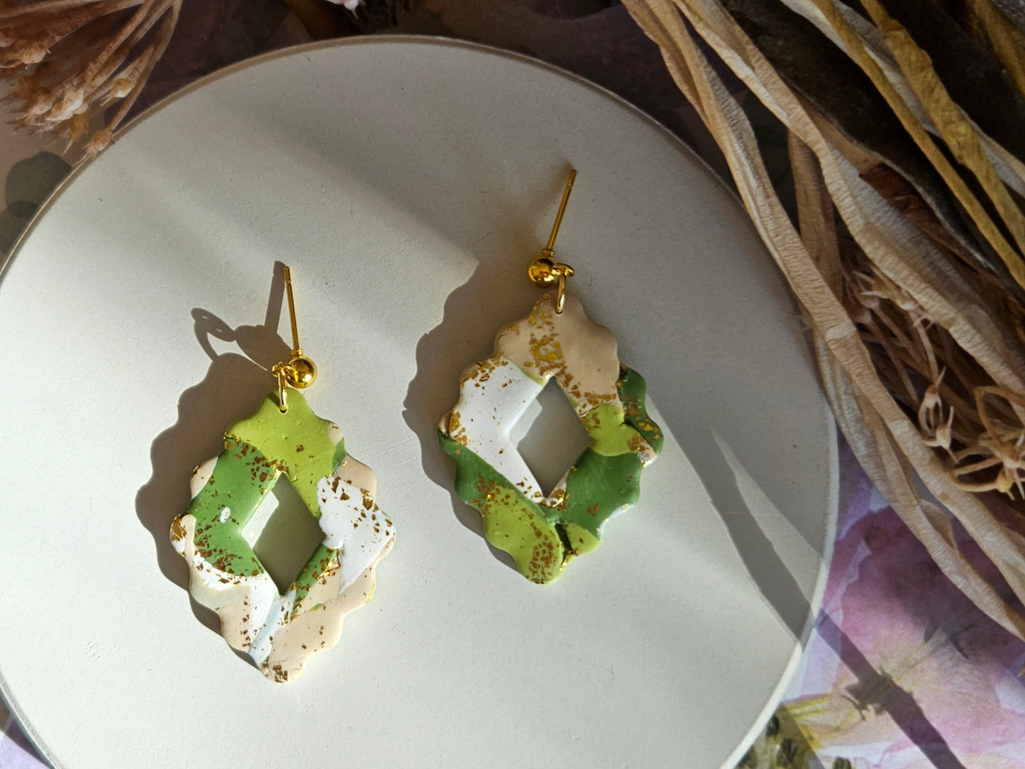 Colour Palette Green Diamond Frame Earrings