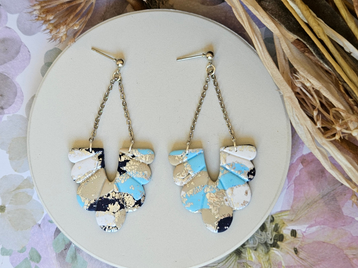 Colour Palette Blue Chain Statement Earrings