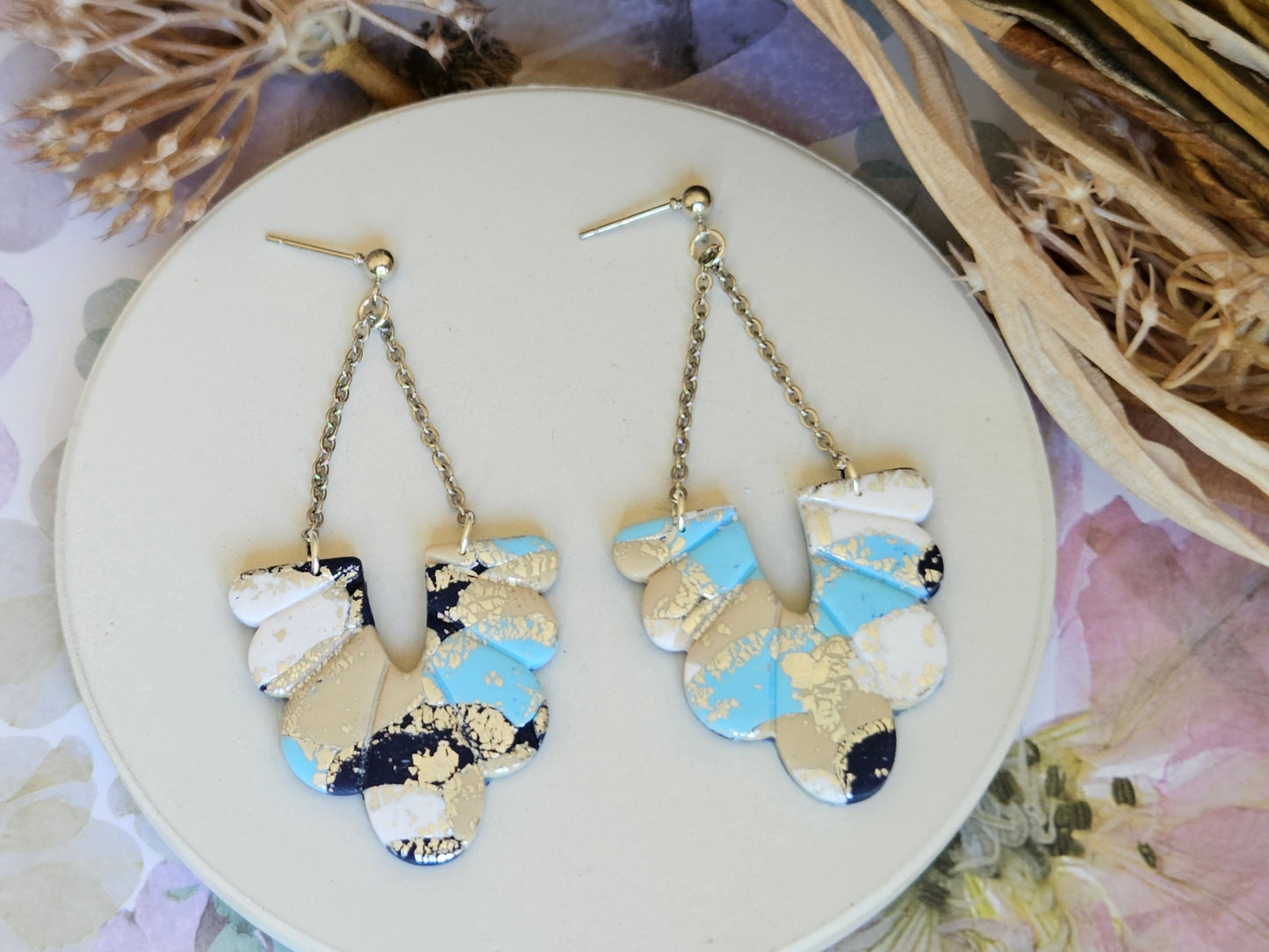 Colour Palette Blue Chain Statement Earrings