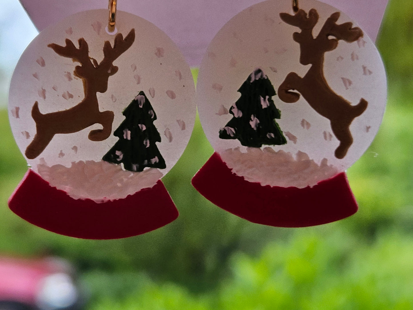 Christmas Reindeer Snow Globe Earrings