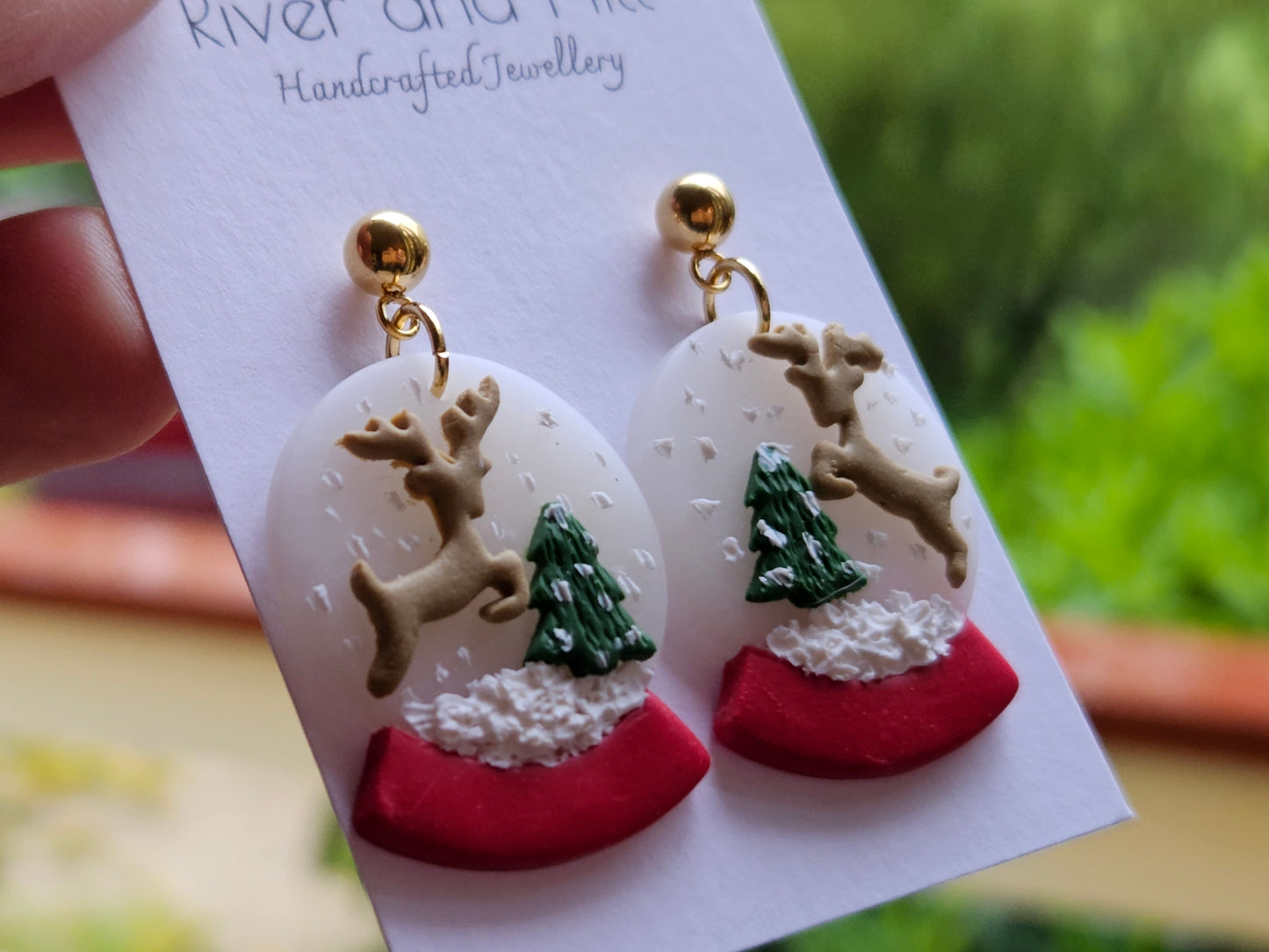 Christmas Reindeer Snow Globe Earrings