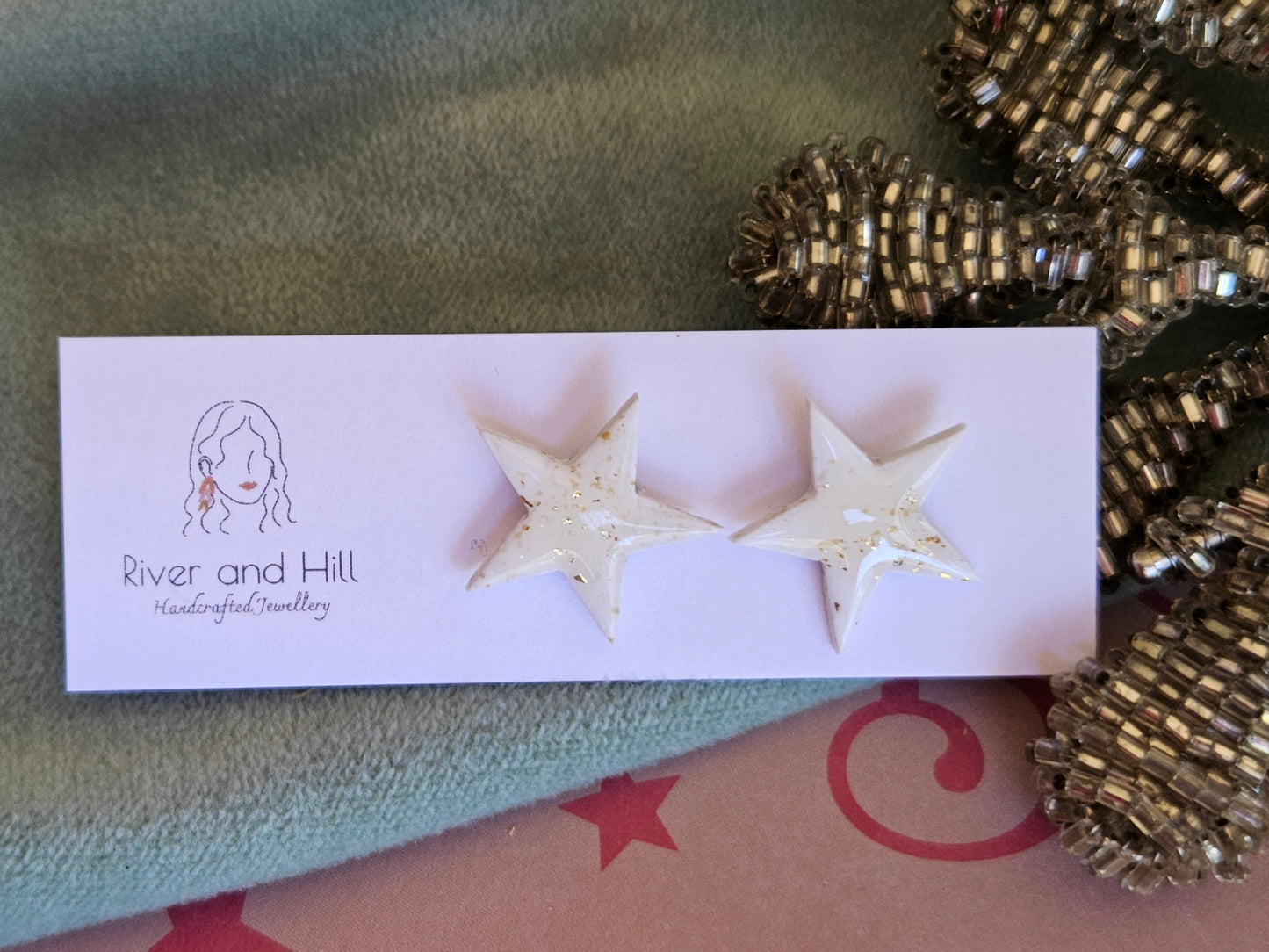 Christmas White and Gold Star Studs