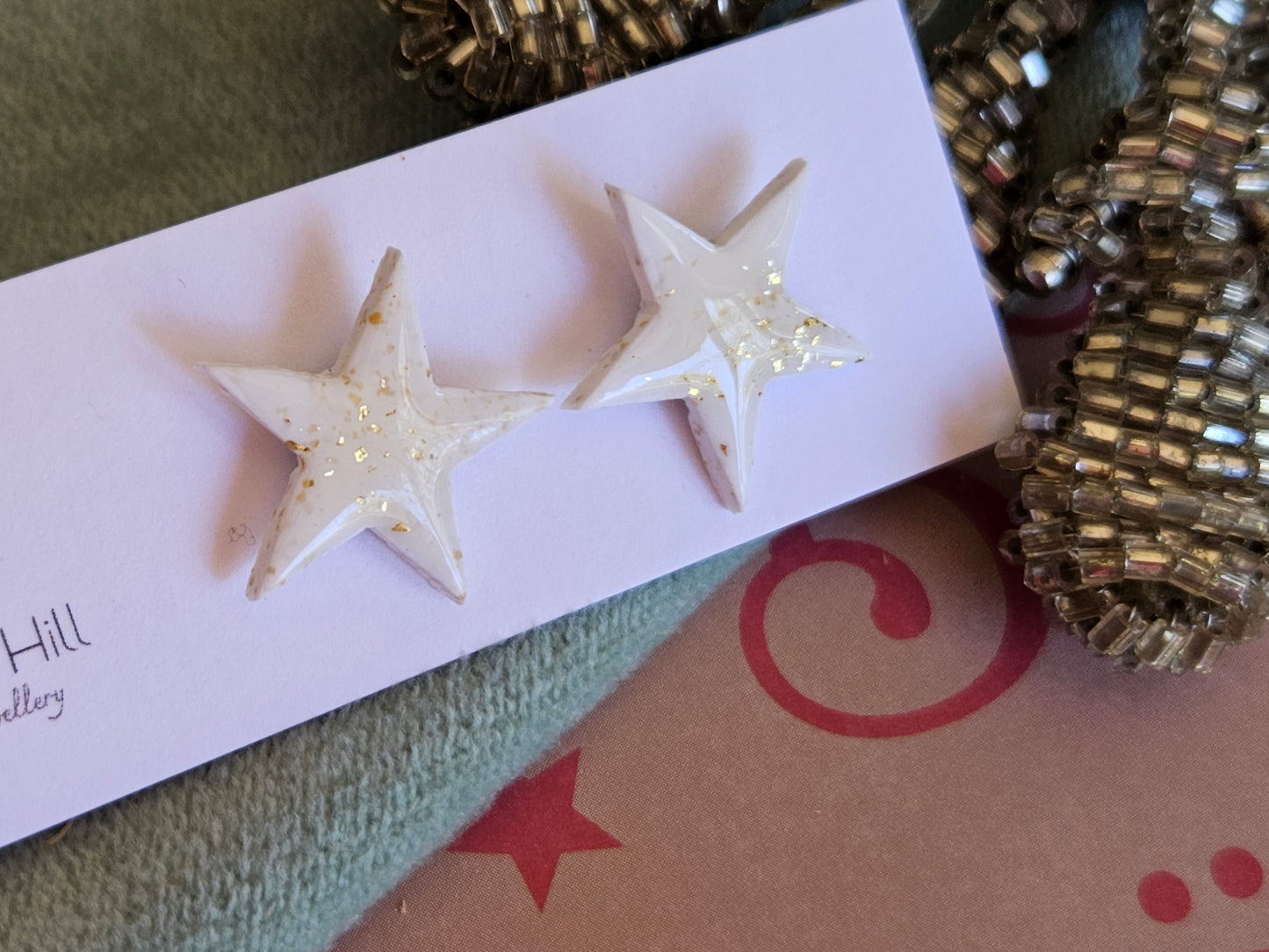 Christmas White and Gold Star Studs