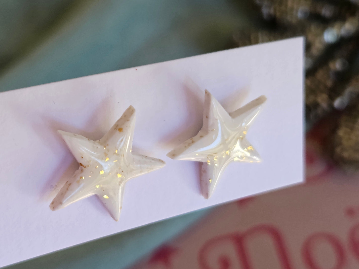 Christmas White and Gold Star Studs