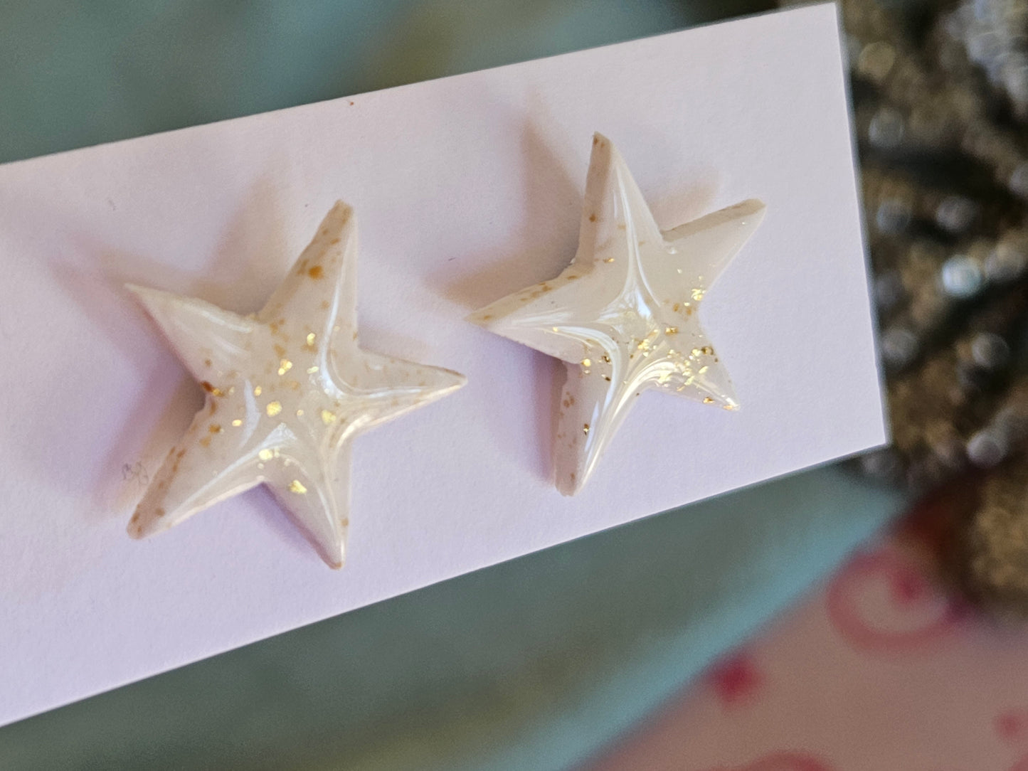 Christmas White and Gold Star Studs