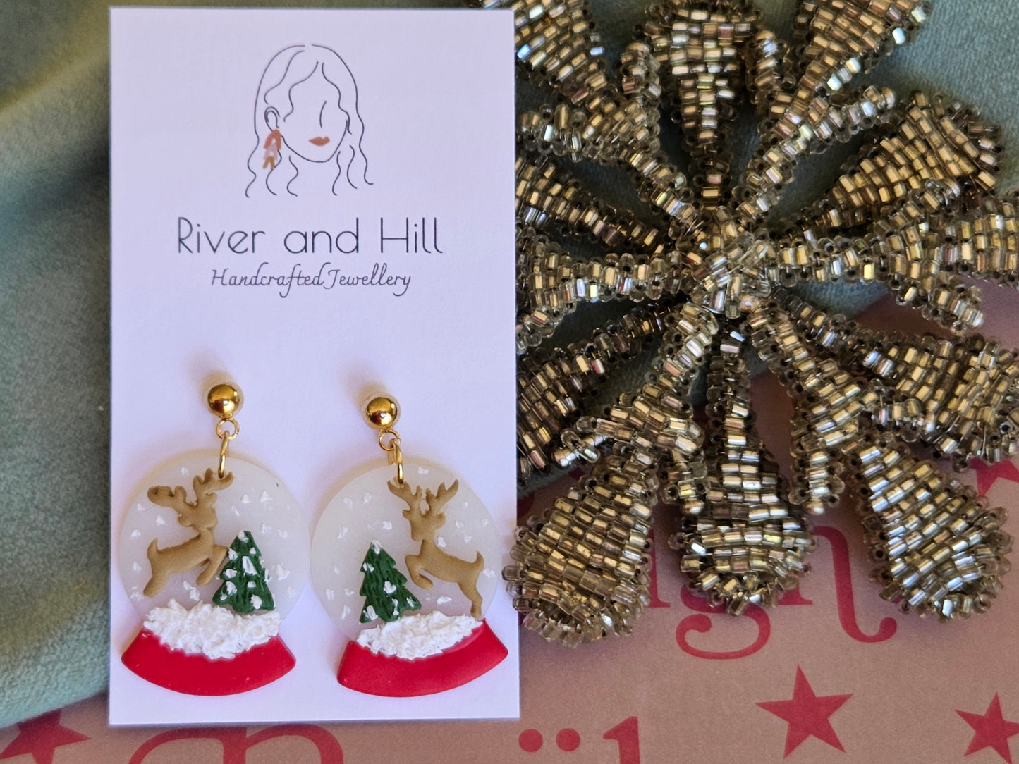 Christmas Reindeer Snow Globe Earrings