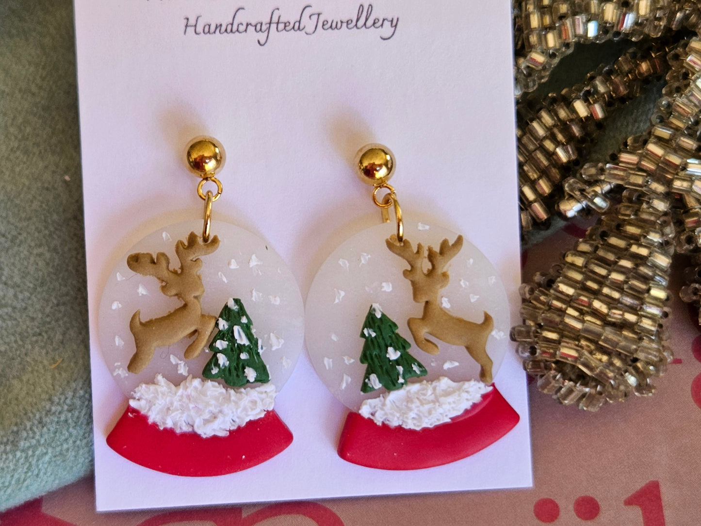 Christmas Reindeer Snow Globe Earrings