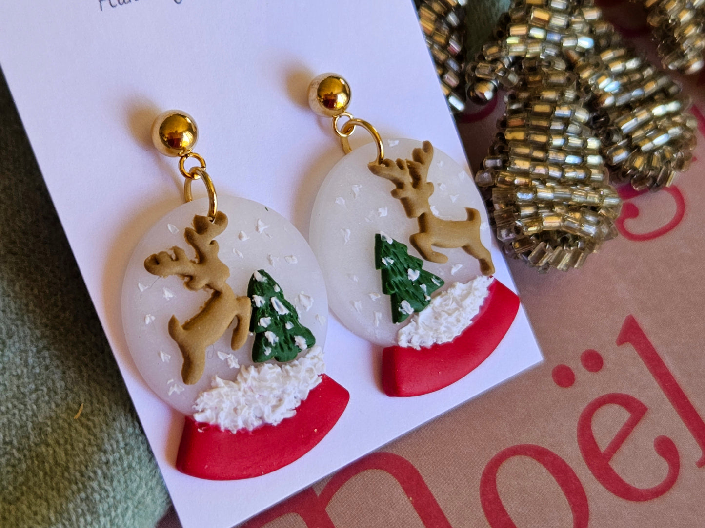 Christmas Reindeer Snow Globe Earrings