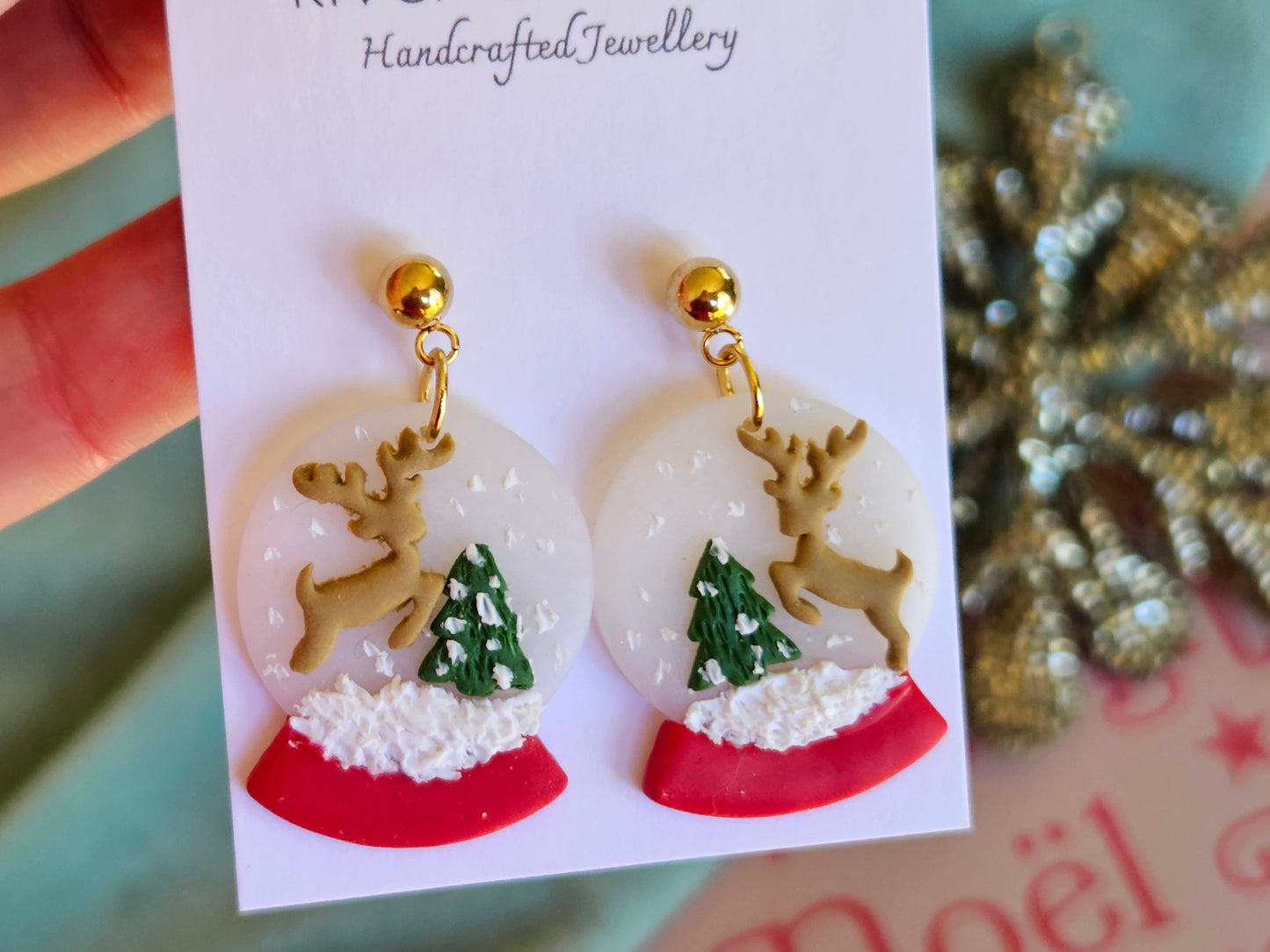 Christmas Reindeer Snow Globe Earrings