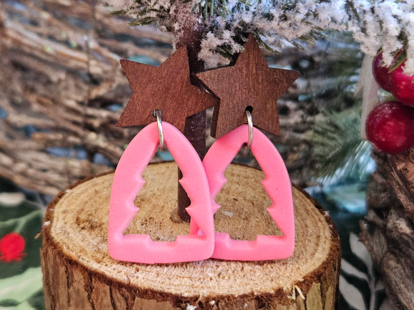 Pinkmas Pink Cutout Tree Earrings