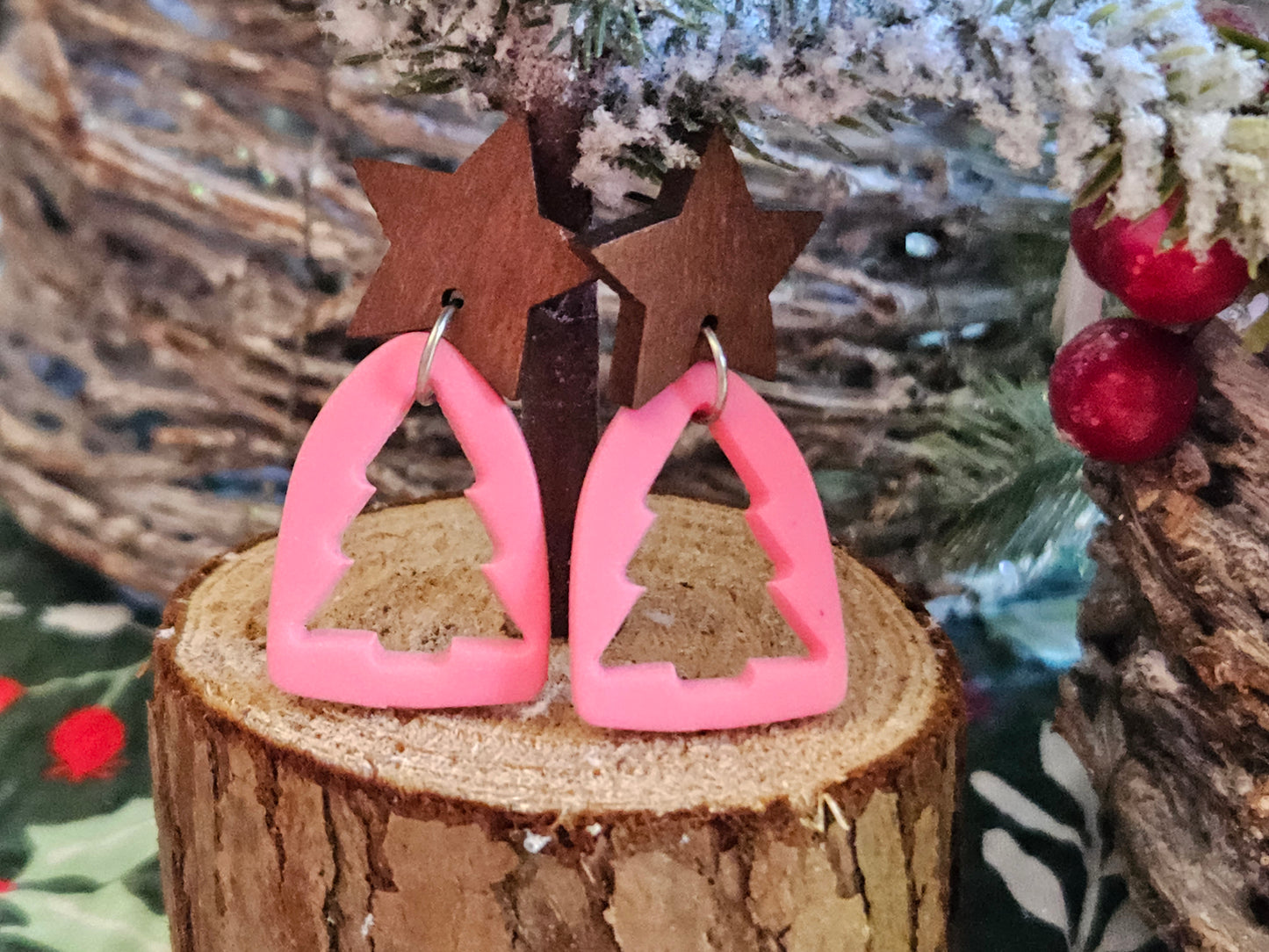 Pinkmas Pink Cutout Tree Earrings