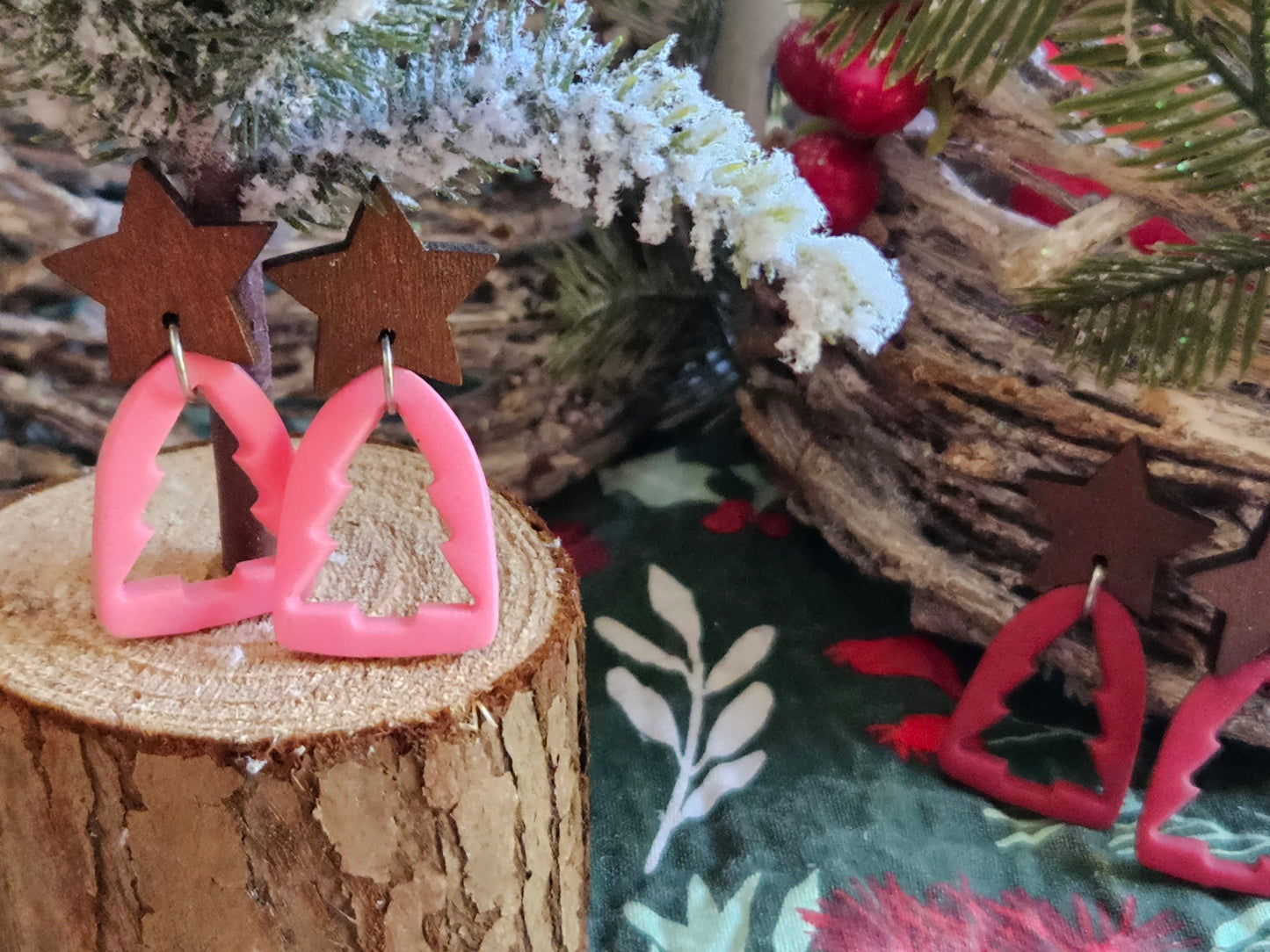 Pinkmas Pink Cutout Tree Earrings