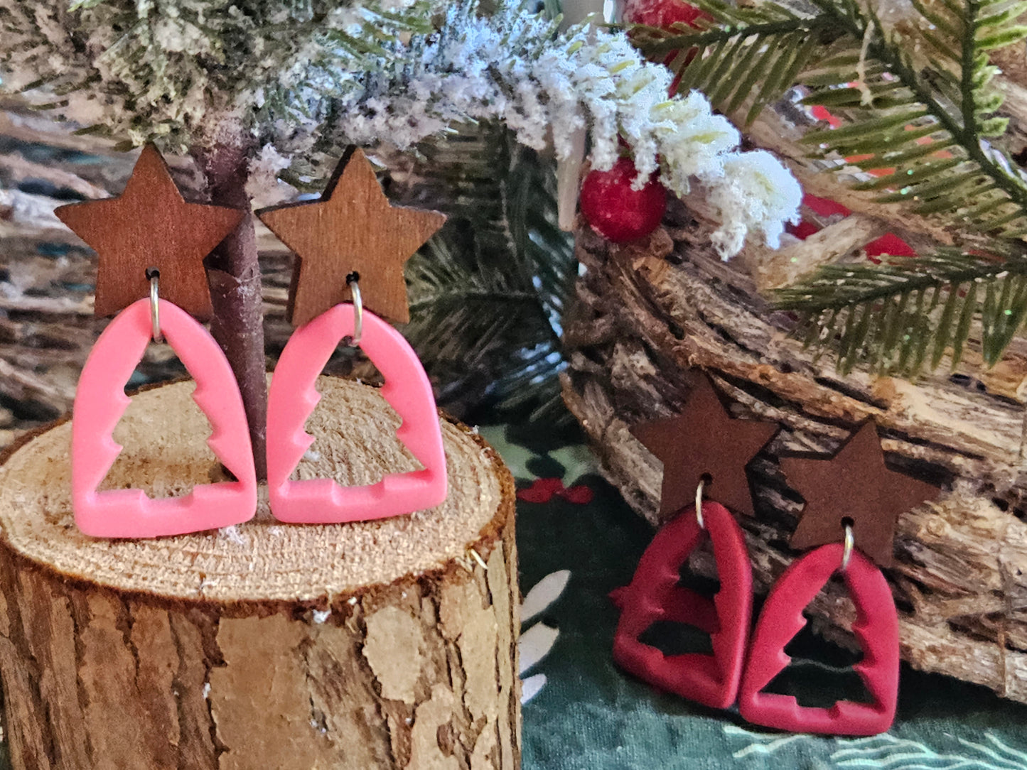 Pinkmas Pink Cutout Tree Earrings