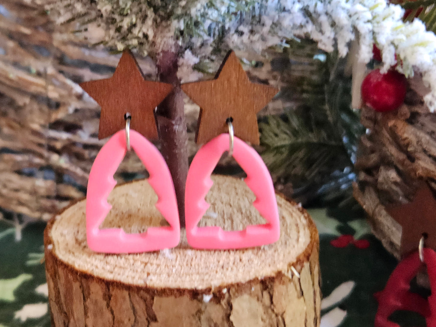 Pinkmas Pink Cutout Tree Earrings