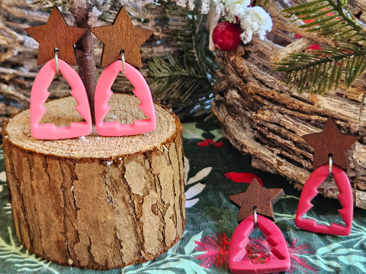 Pinkmas Pink Cutout Tree Earrings