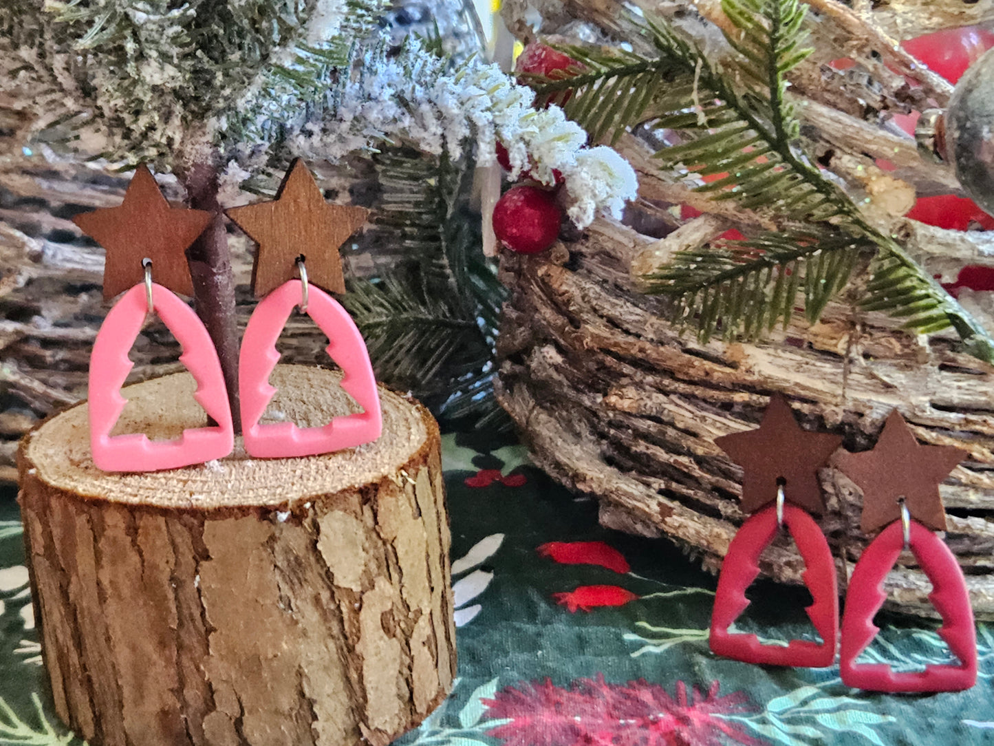 Pinkmas Pink Cutout Tree Earrings