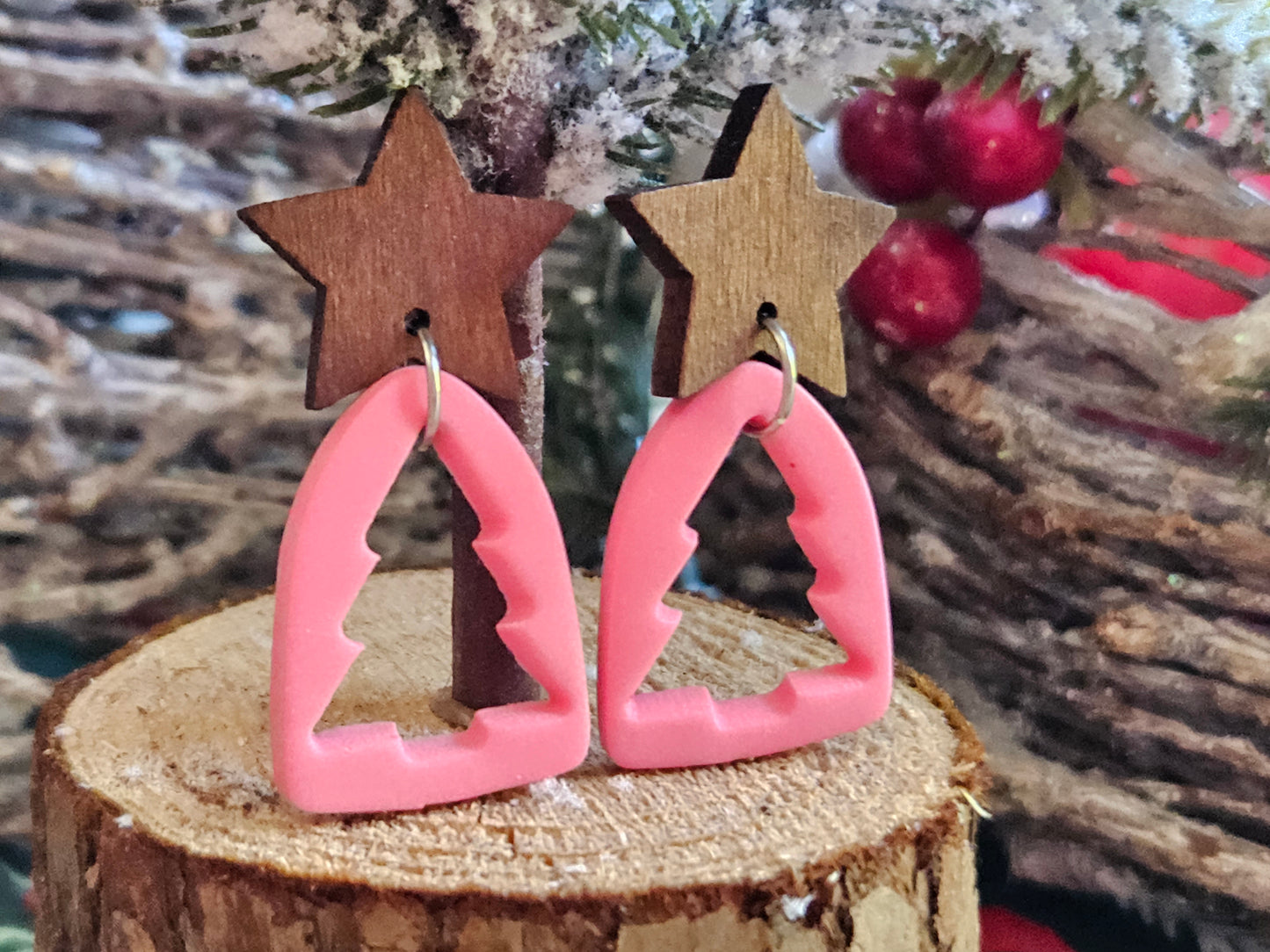 Pinkmas Pink Cutout Tree Earrings