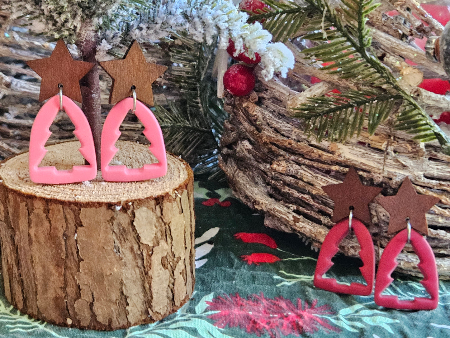 Pinkmas Cutout Tree Earrings