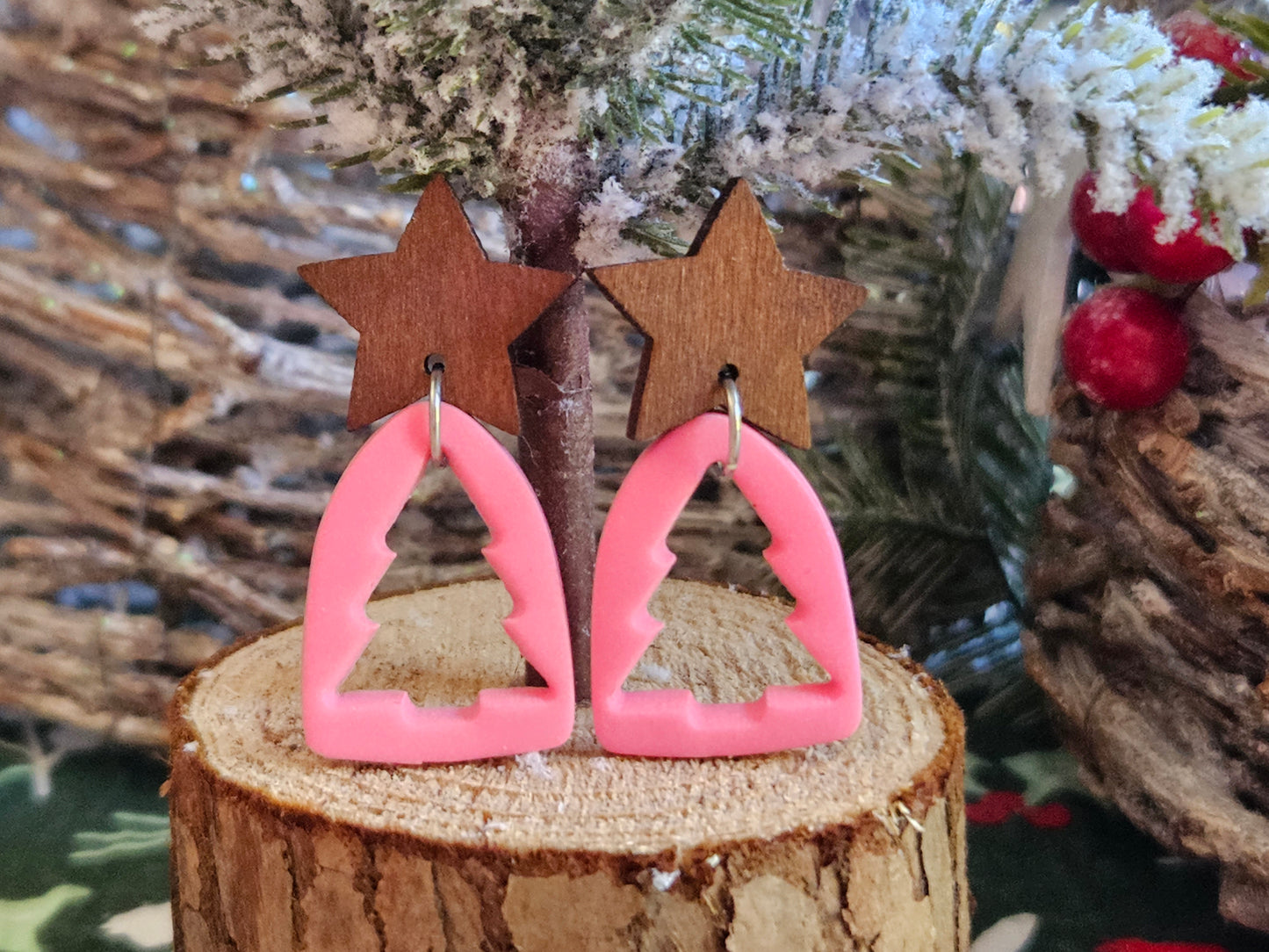 Pinkmas Pink Cutout Tree Earrings