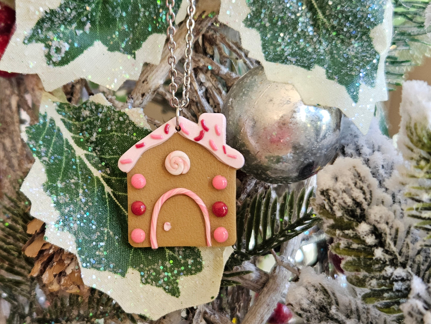 Pinkmas Gingerbread House Necklace