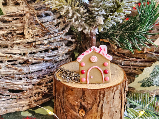 Pinkmas Gingerbread House Necklace