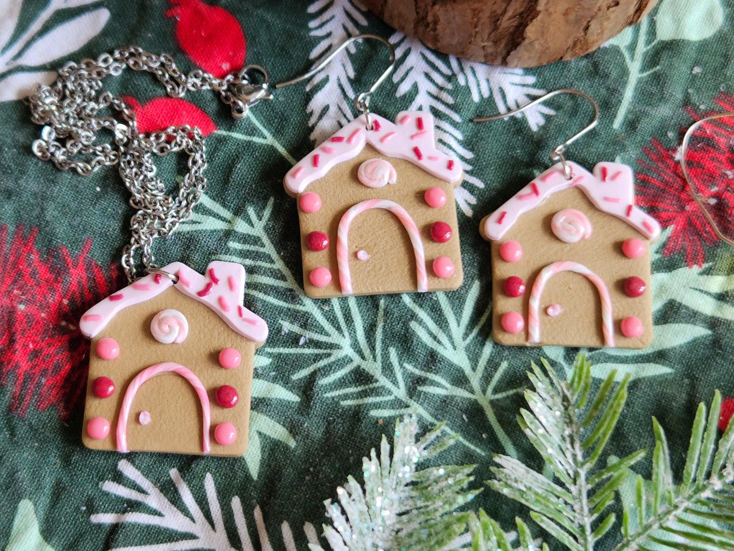 Pinkmas Gingerbread House Necklace