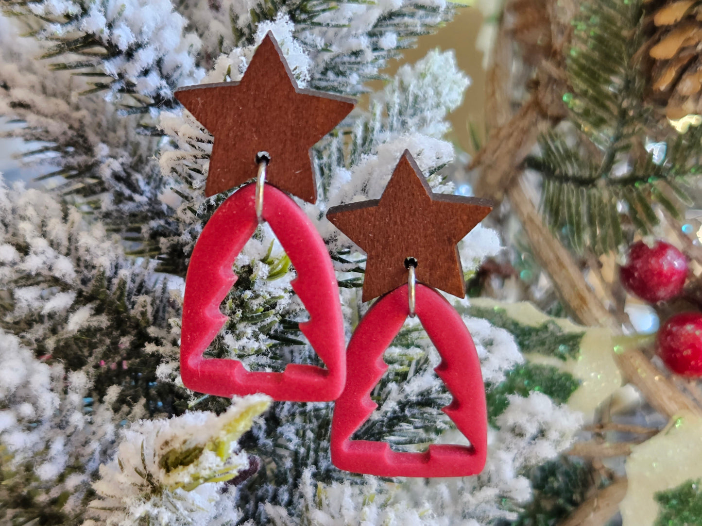 Pinkmas Cutout Tree Earrings