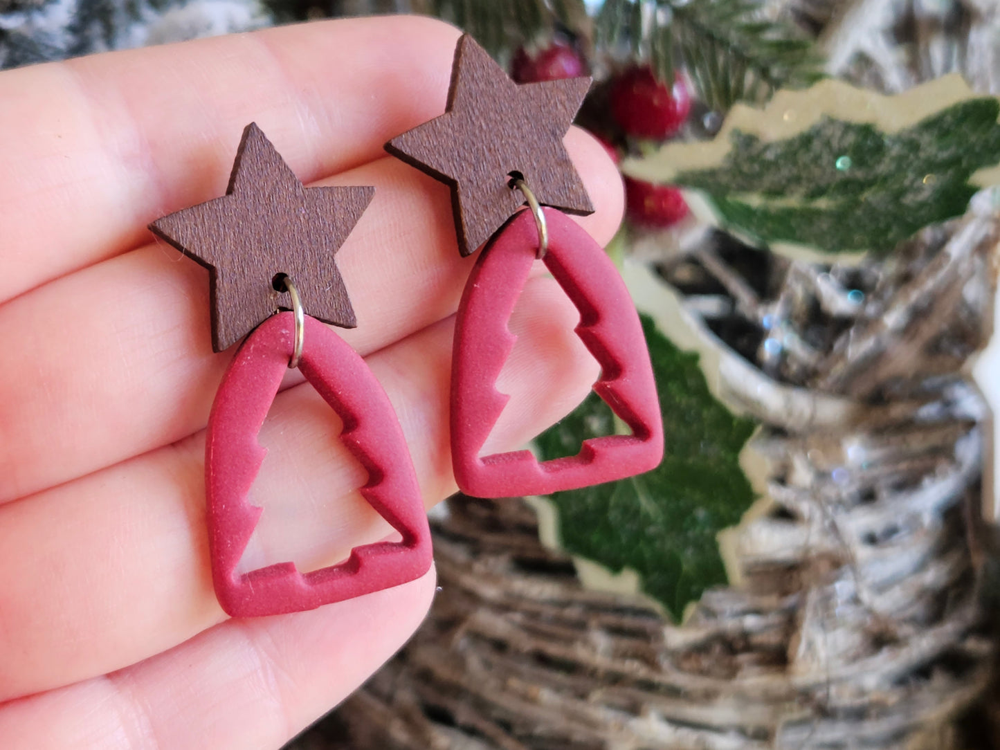 Pinkmas Cutout Tree Earrings