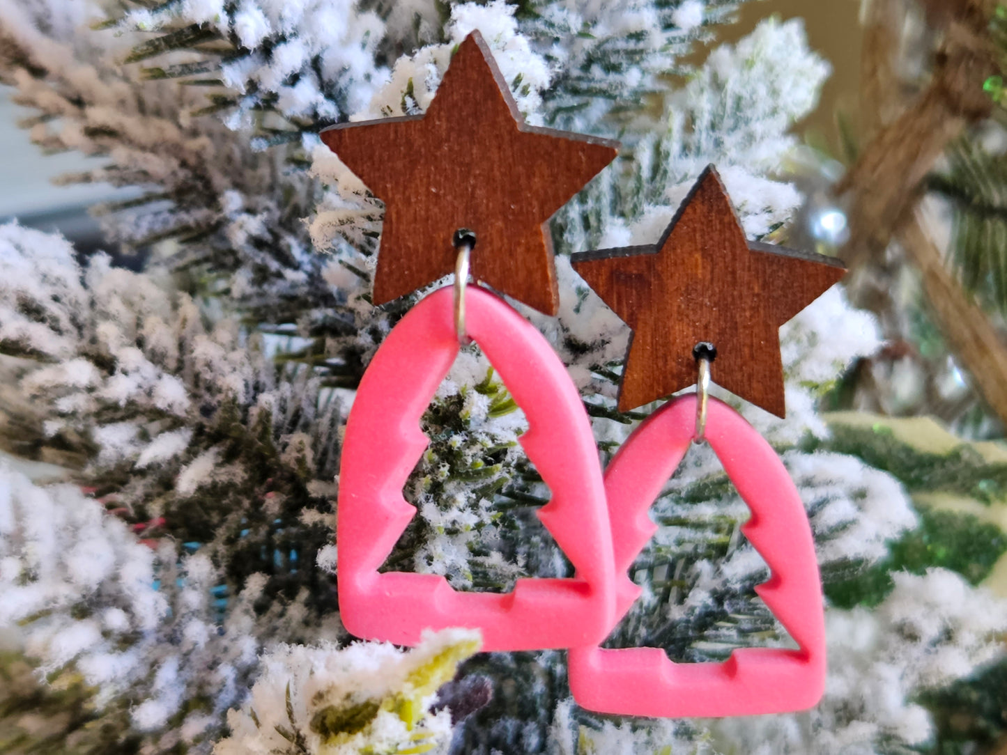 Pinkmas Pink Cutout Tree Earrings