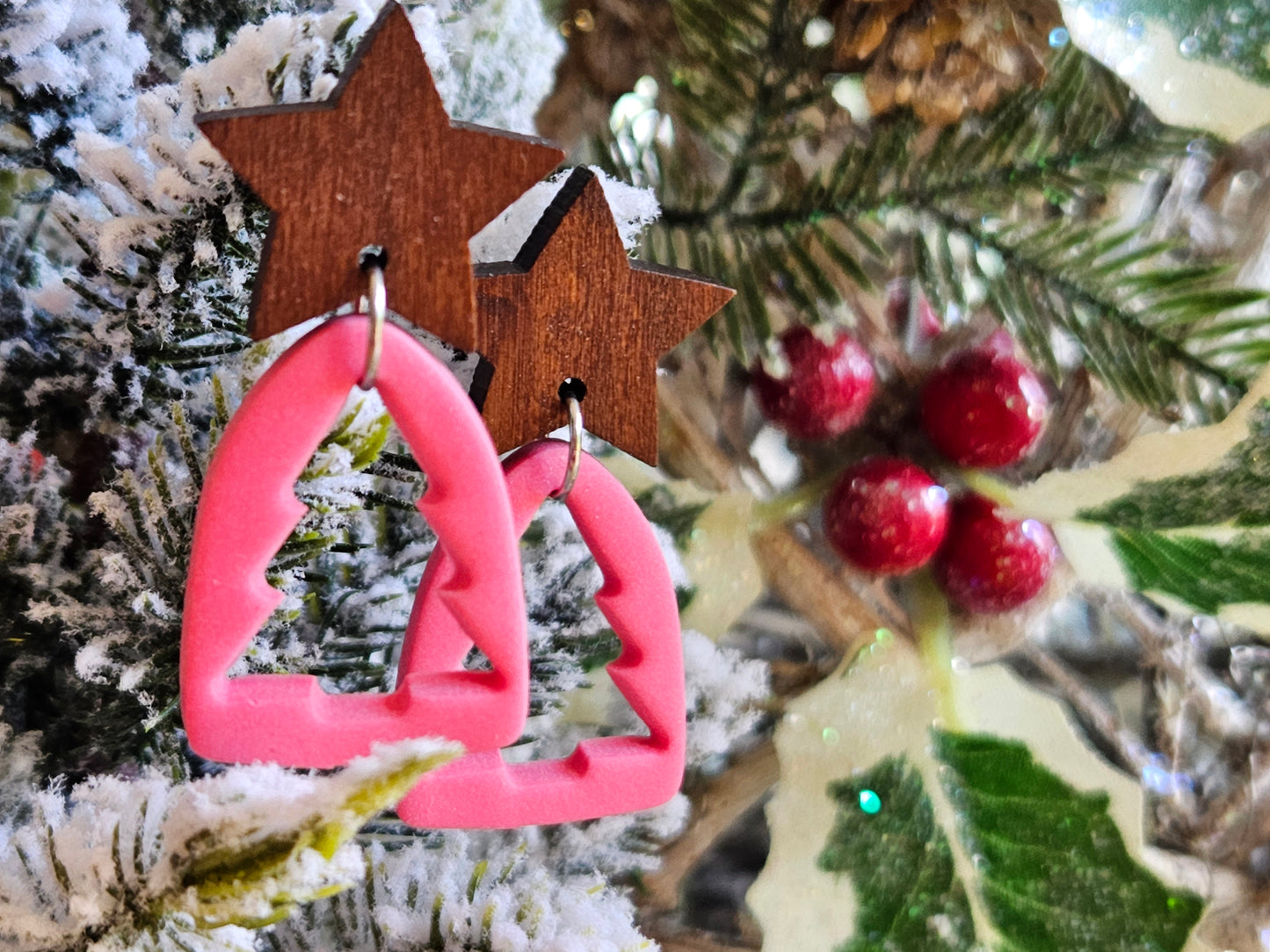 Pinkmas Pink Cutout Tree Earrings