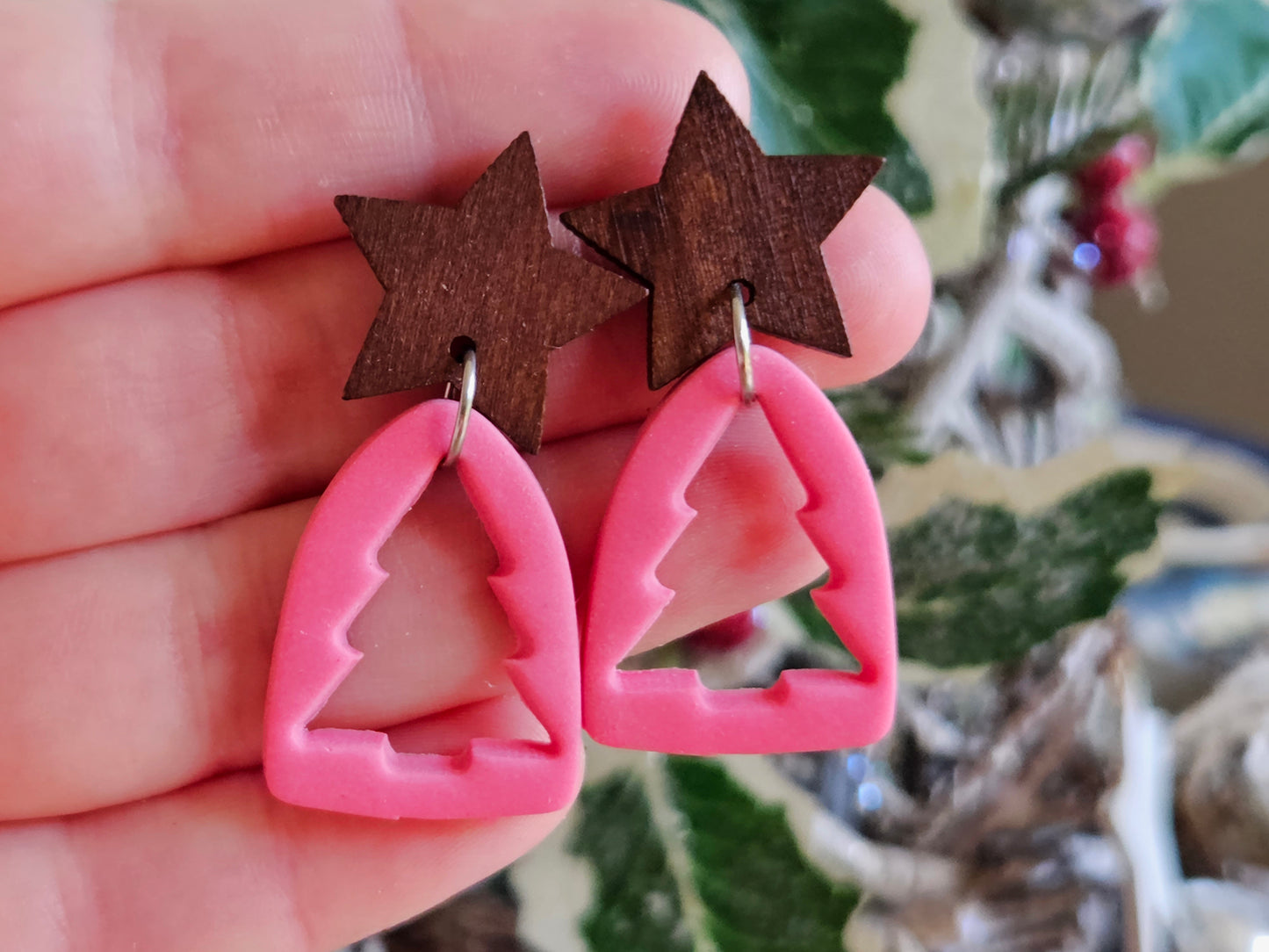 Pinkmas Pink Cutout Tree Earrings