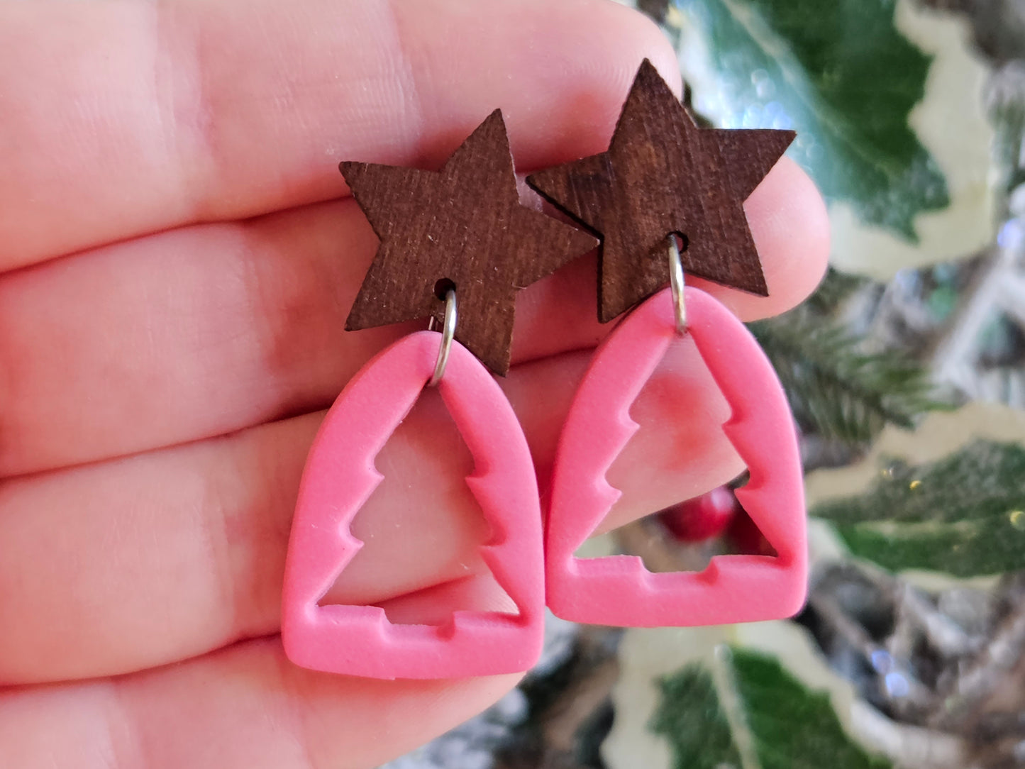 Pinkmas Pink Cutout Tree Earrings