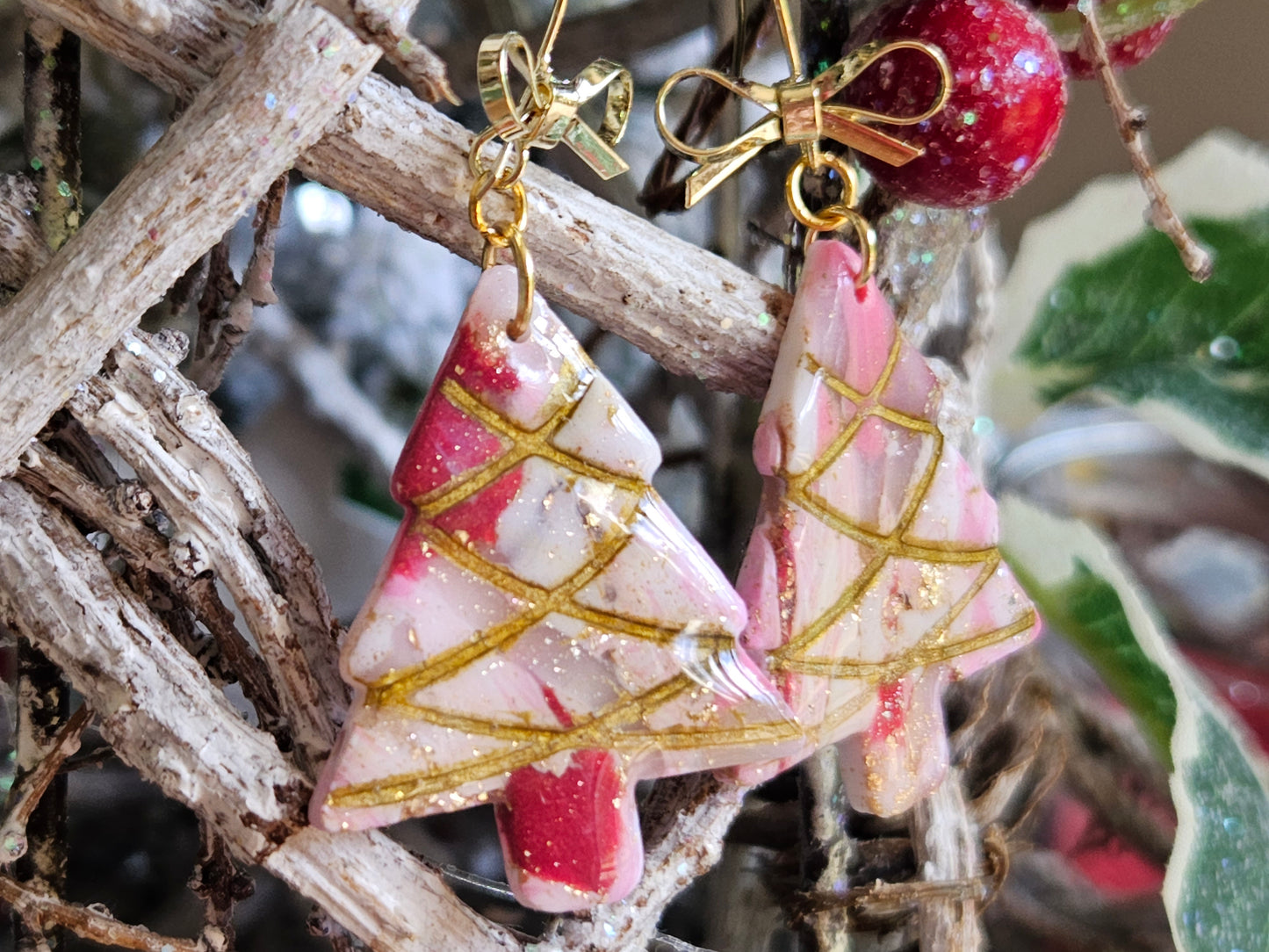 Pinkmas Tinsel Tree Earrings