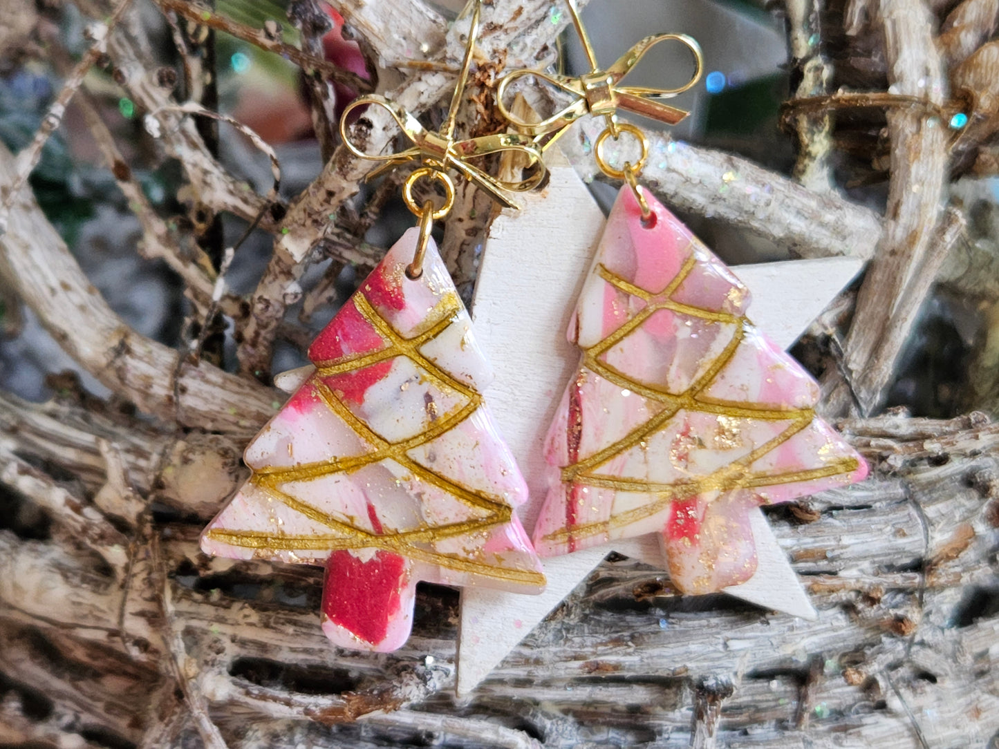 Pinkmas Tinsel Tree Earrings