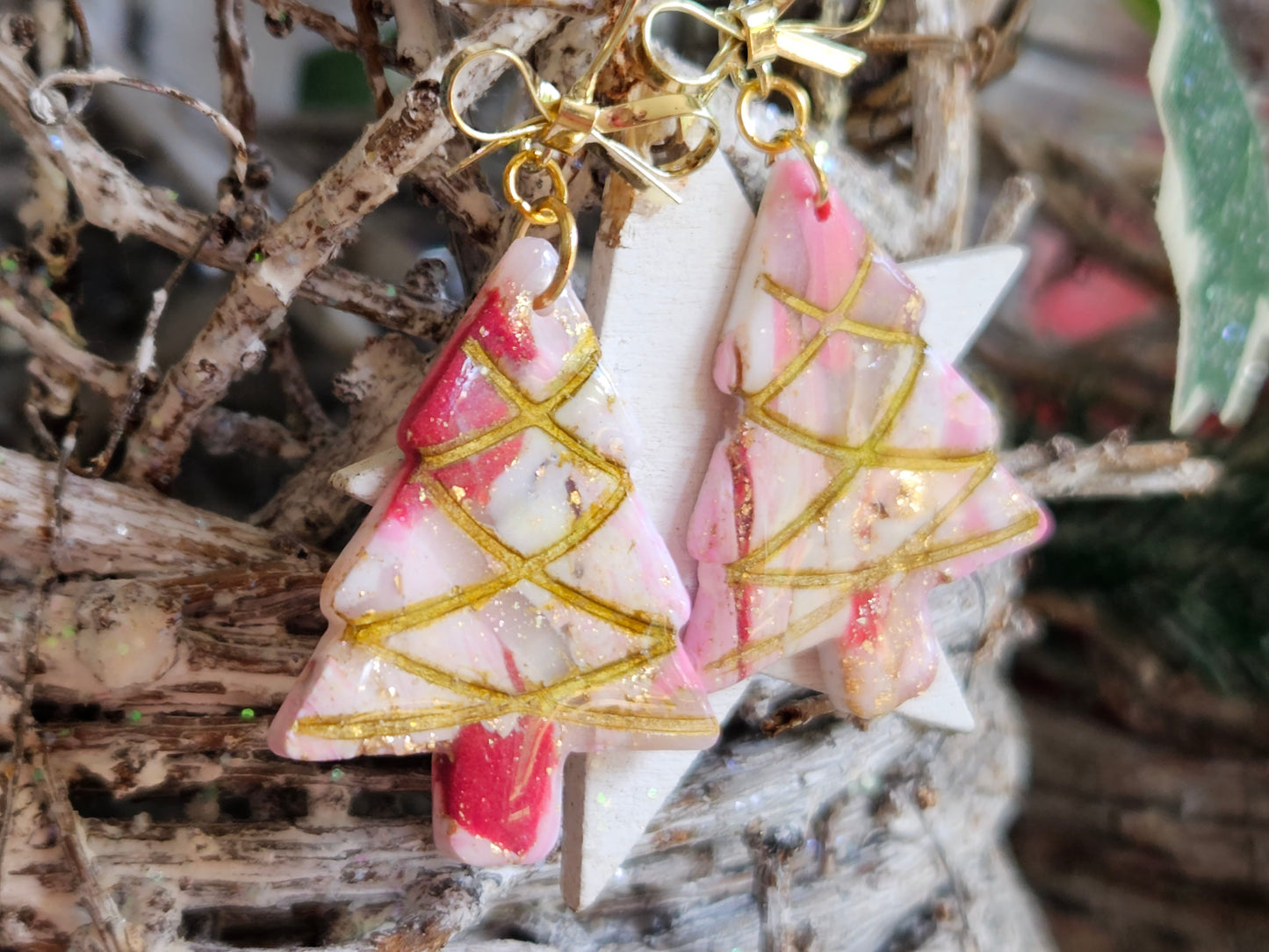 Pinkmas Tinsel Tree Earrings